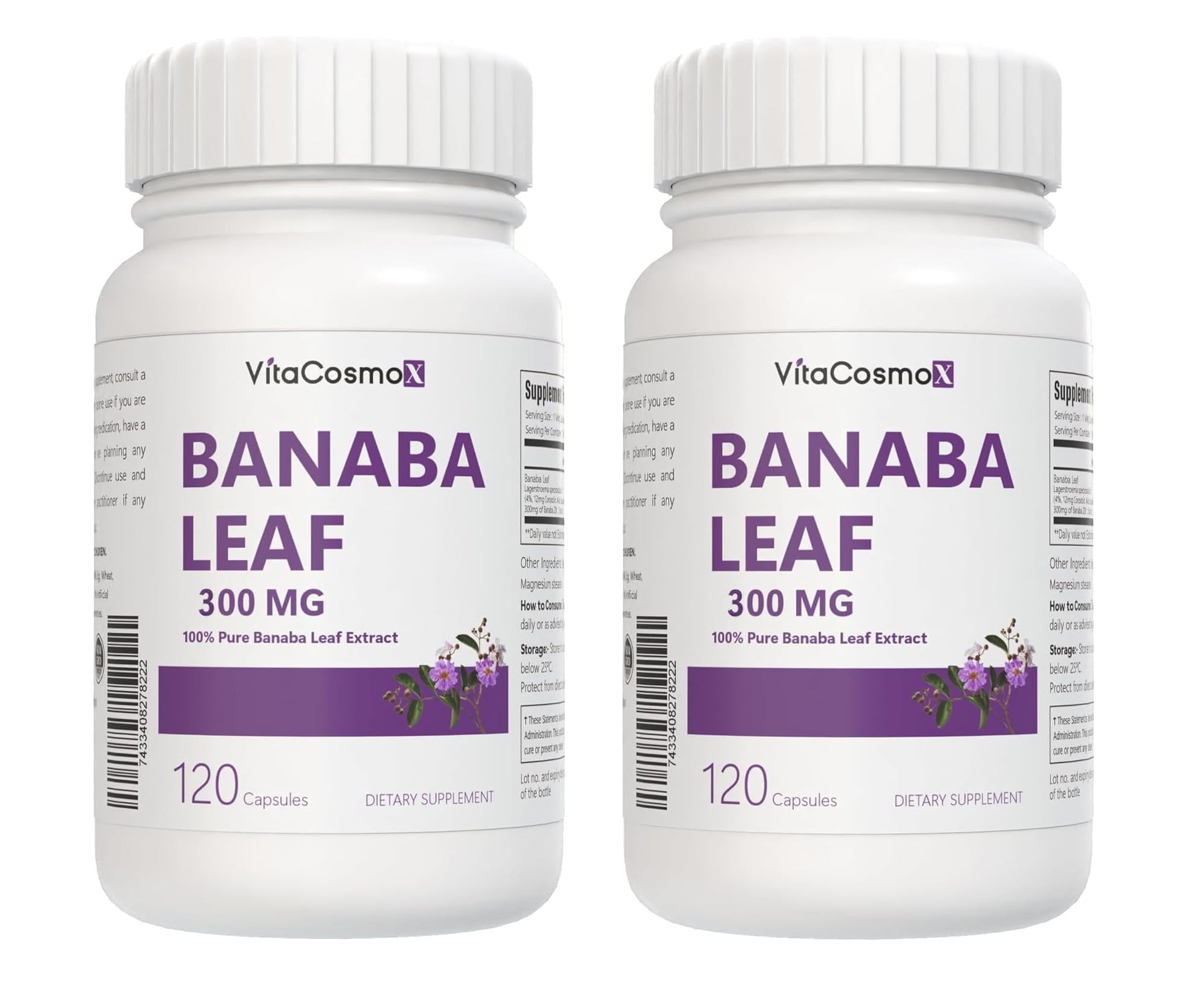 VitaCosmoX Banaba Leaf Extract 300mg Capsules, 120 Count