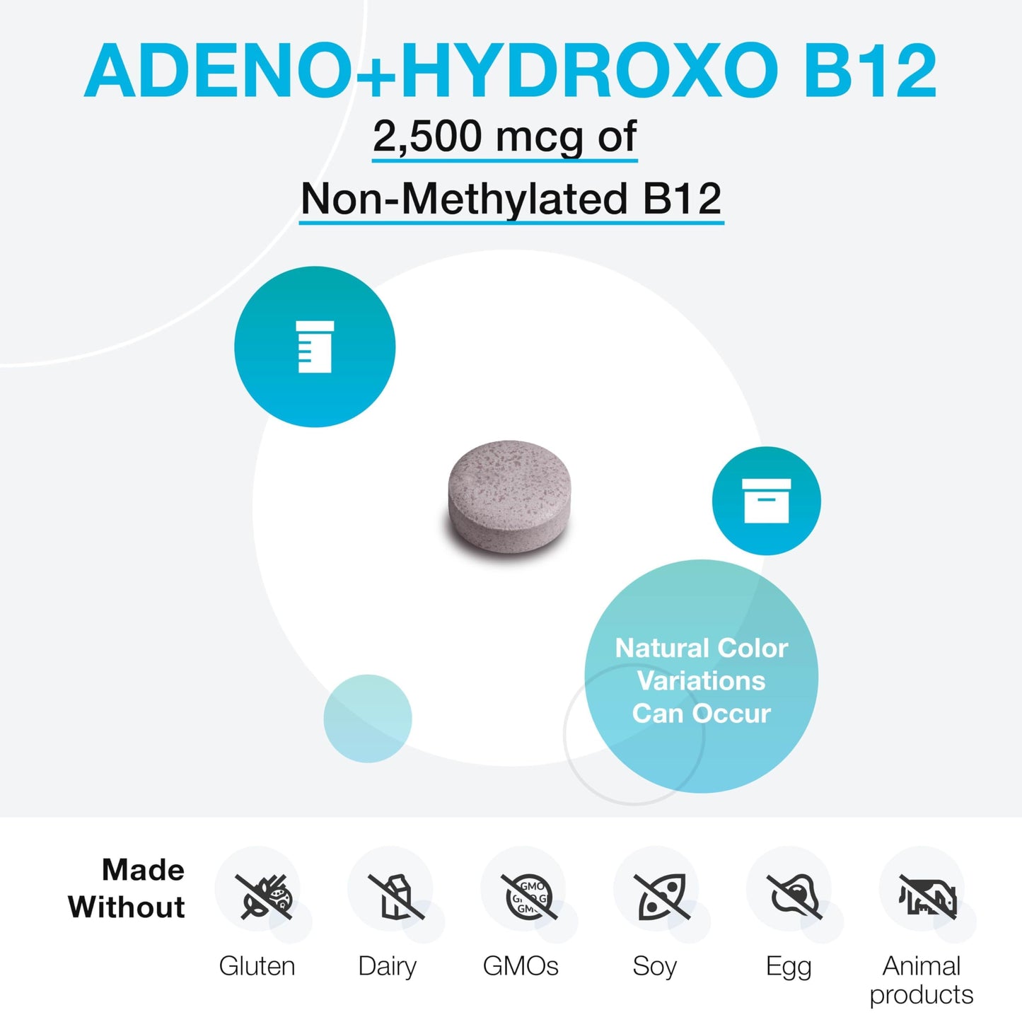 XYMOGEN Adeno+Hydroxo B12 2,500 mcg Non-Methylated Vitamin B12 - Nervous System & Cellular Energy Support - Quick-Dissolve Tablets - Fruit Punch Flavor - 60 Tablets