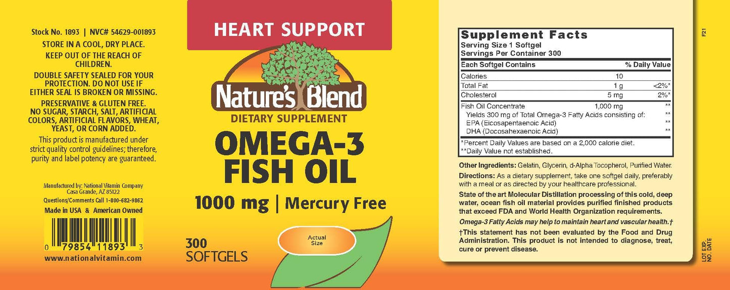 Nature's Blend Omega-3 Fish Oil Softgel 1000 mg, 300 Softgels
