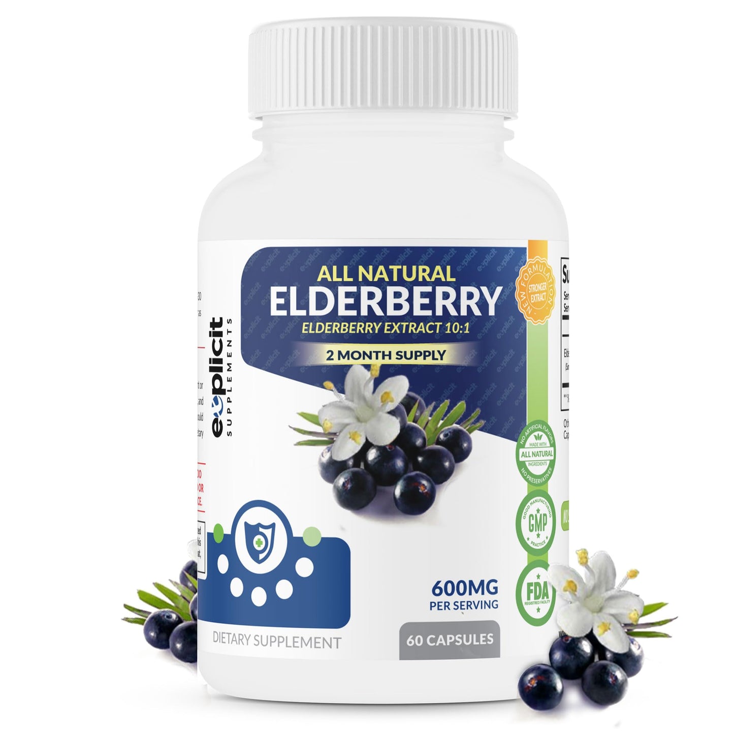 eXplicit Supplements All Natural Elderberry Supplement Capsules 60 Count