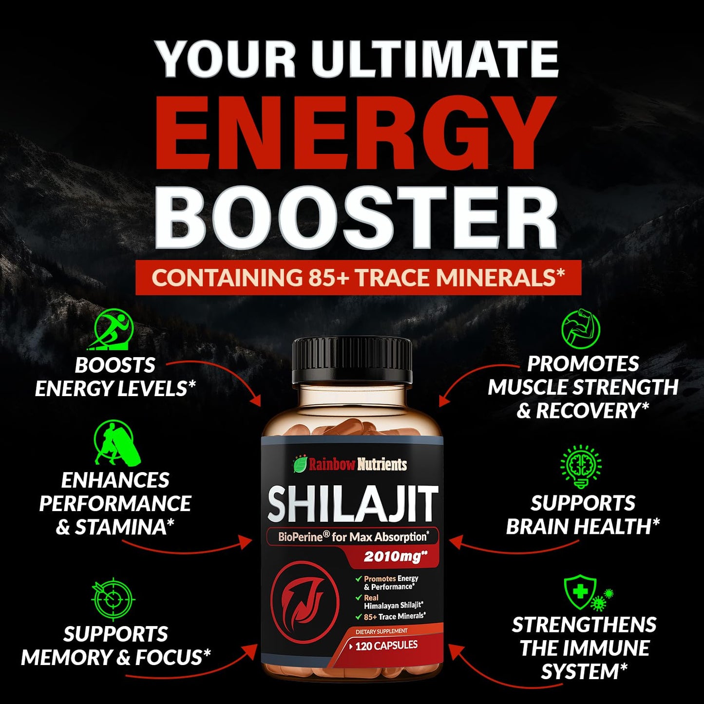 Rainbow Nutrients Pure Himalayan Shilajit Capsules, 120 Count