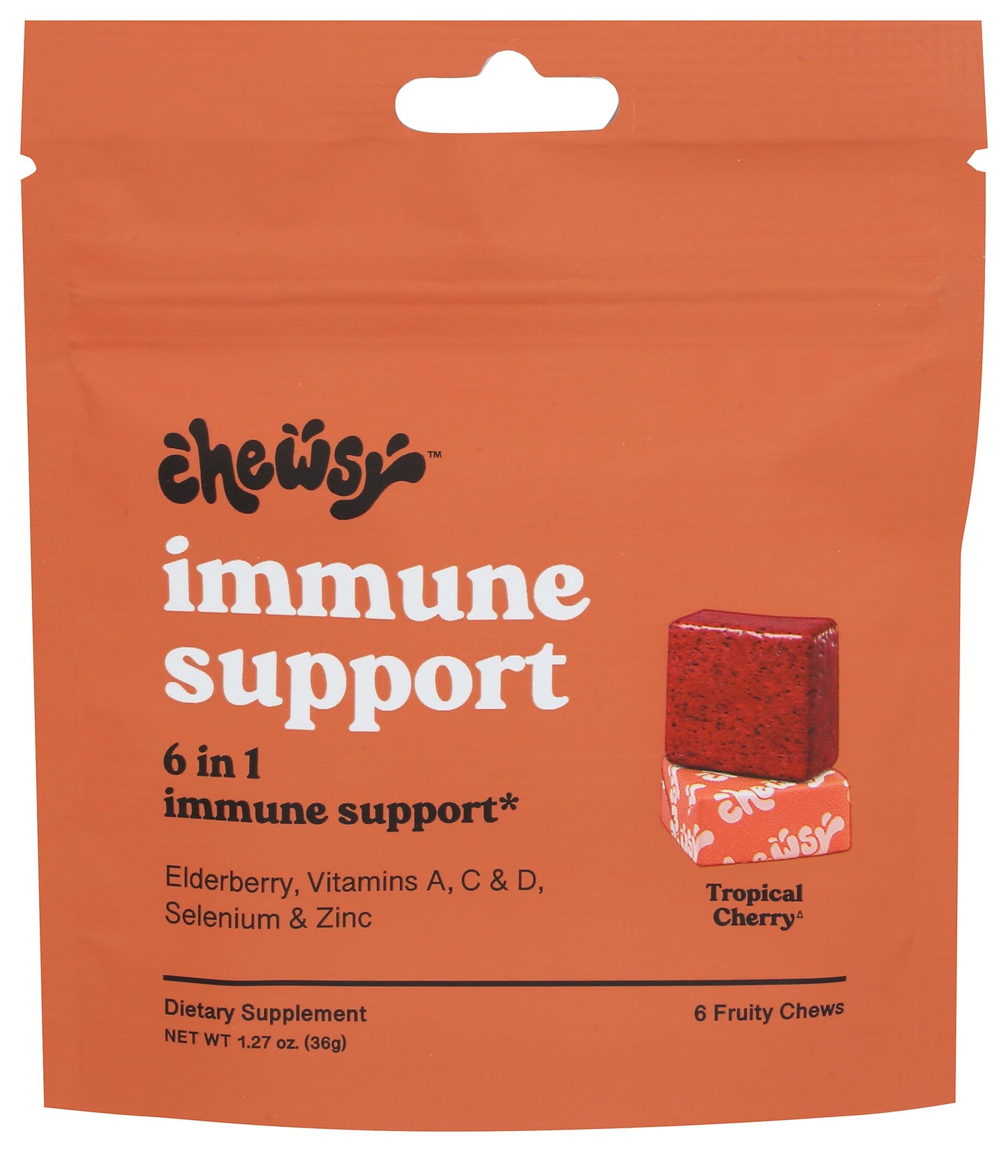 CHEWSY 6-in-1 Immune Support Fruity Chews with Elderberry - Vitamin C, A and D, Zinc and Selenium Chewable 6 Count