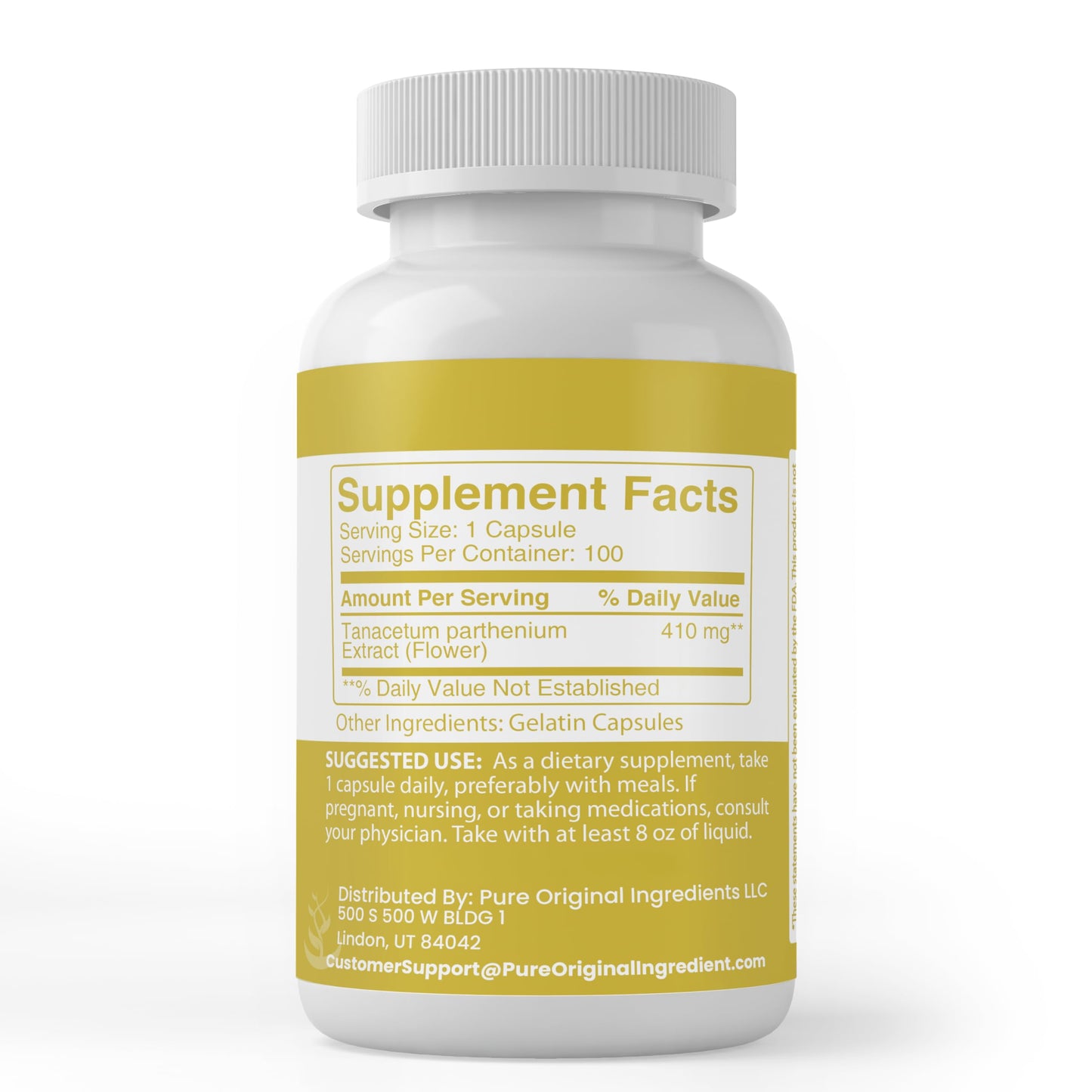 Pure Original Ingredients Feverfew Extract Capsules 100