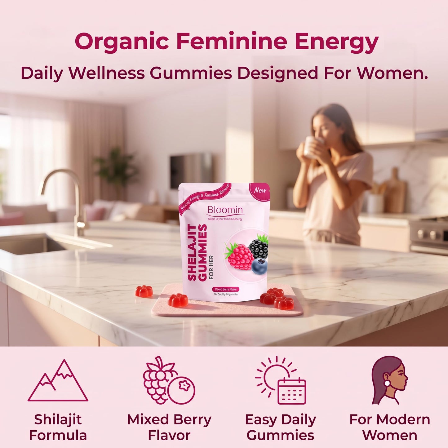 KBKTWOLT Bloomin Shilajit Gummies for Women, 30 Count