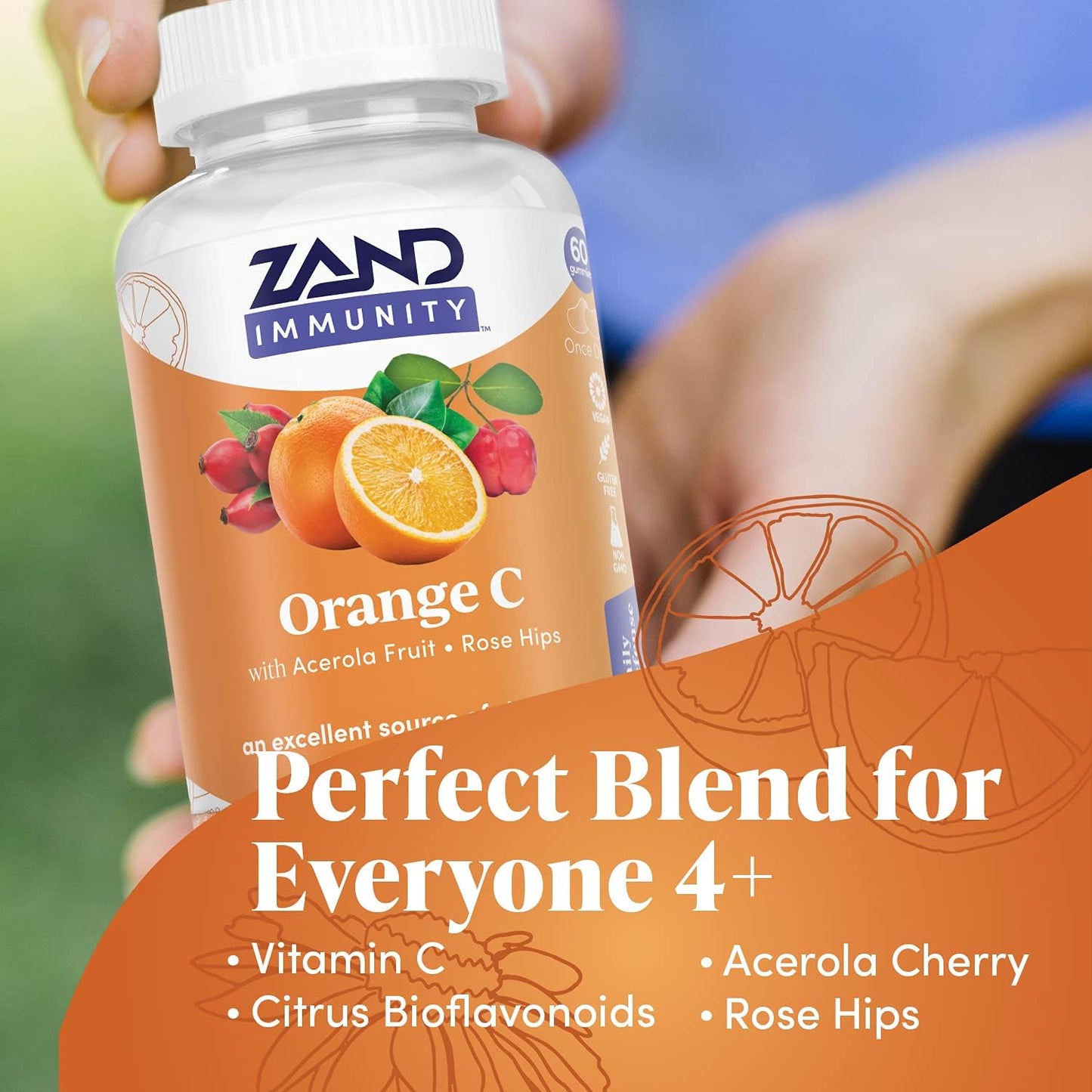 ZAND Orange C Gummies Immune Support with Vitamin C, Acerola & Rose Hips, 60 Gummies