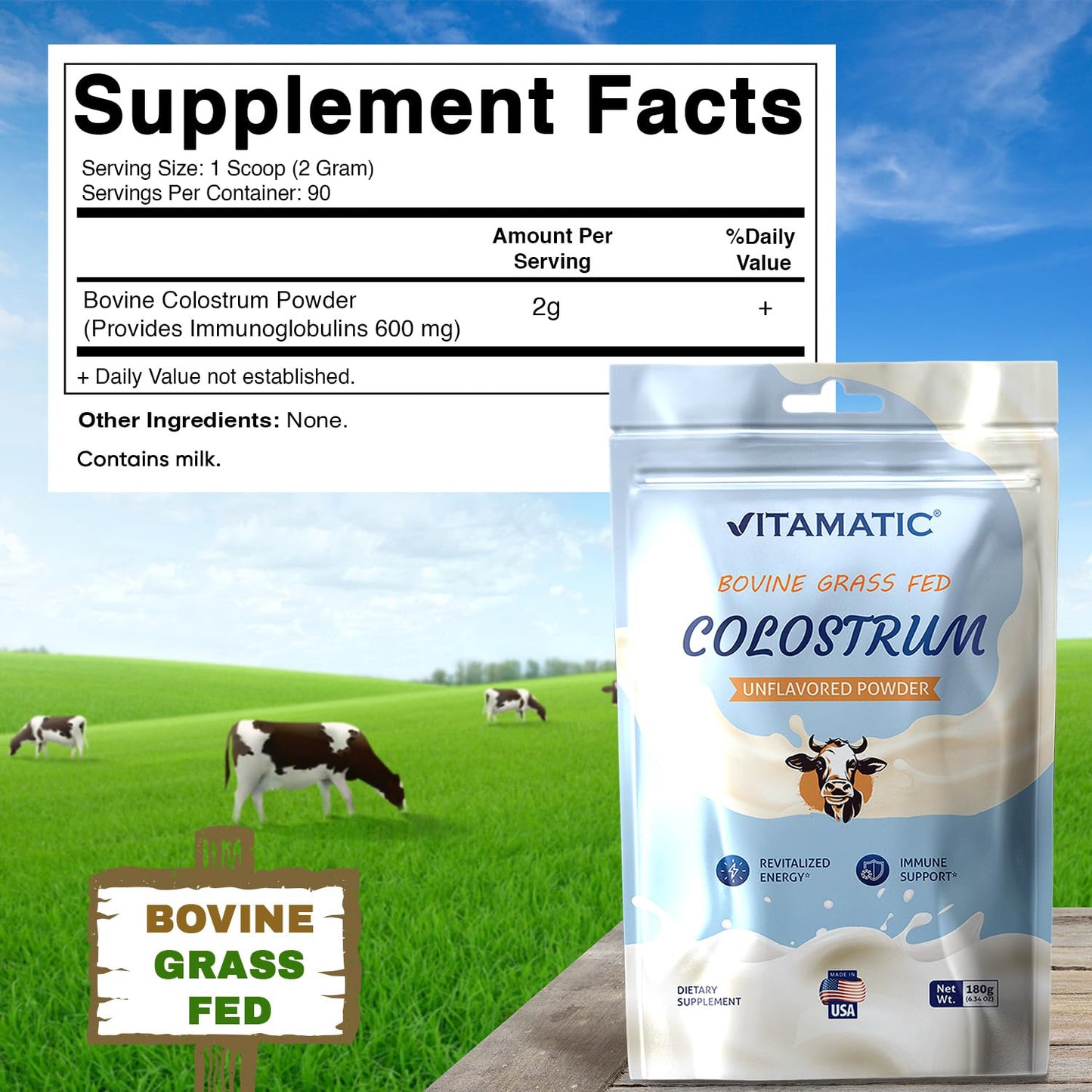 Vitamatic Bovine Colostrum 30% IgG Powder 6.34 Ounce