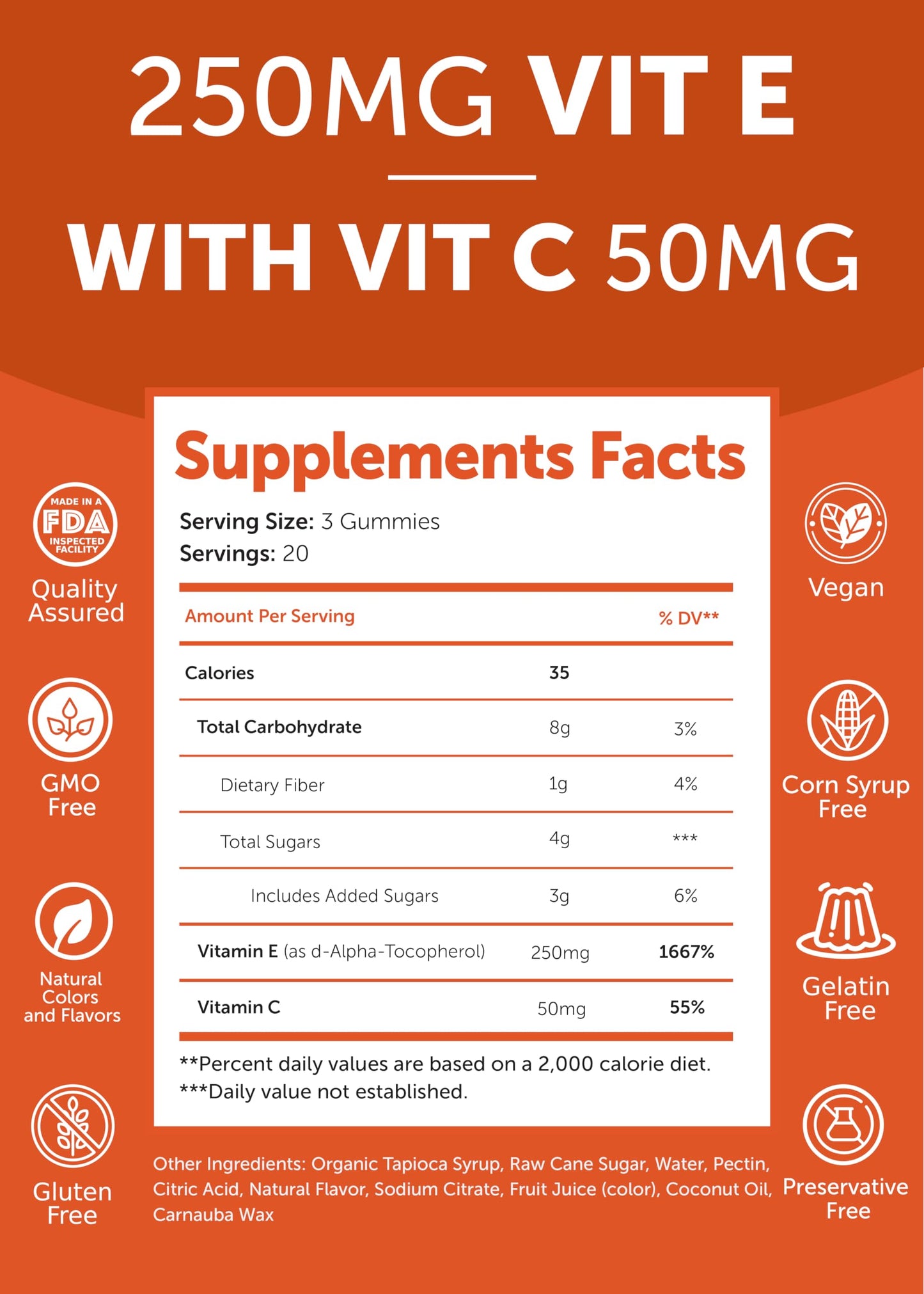 Lunakai Vitamin E Gummies 400 IU with Vitamin C 50 mg, 60 Count