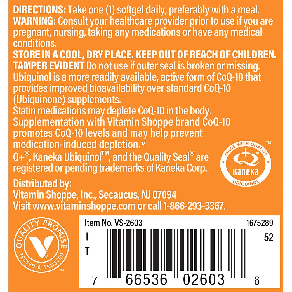 The Vitamin Shoppe Ubiquinol CoQ-10 50mg Softgels, 60 Count