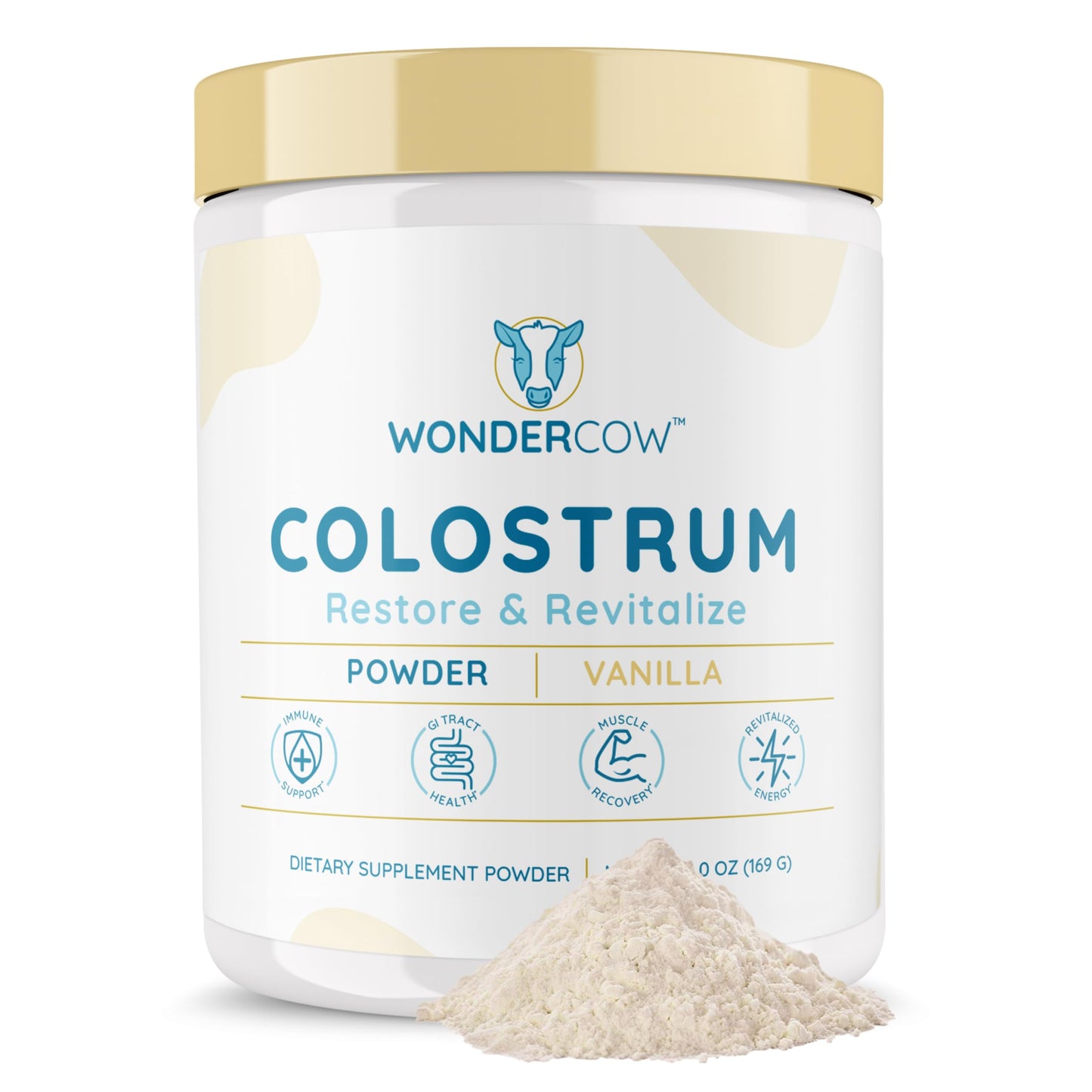WONDERCOW Colostrum Supplement Powder for Gut Health, Immune Support & Wellness Vanilla, 60 Servings