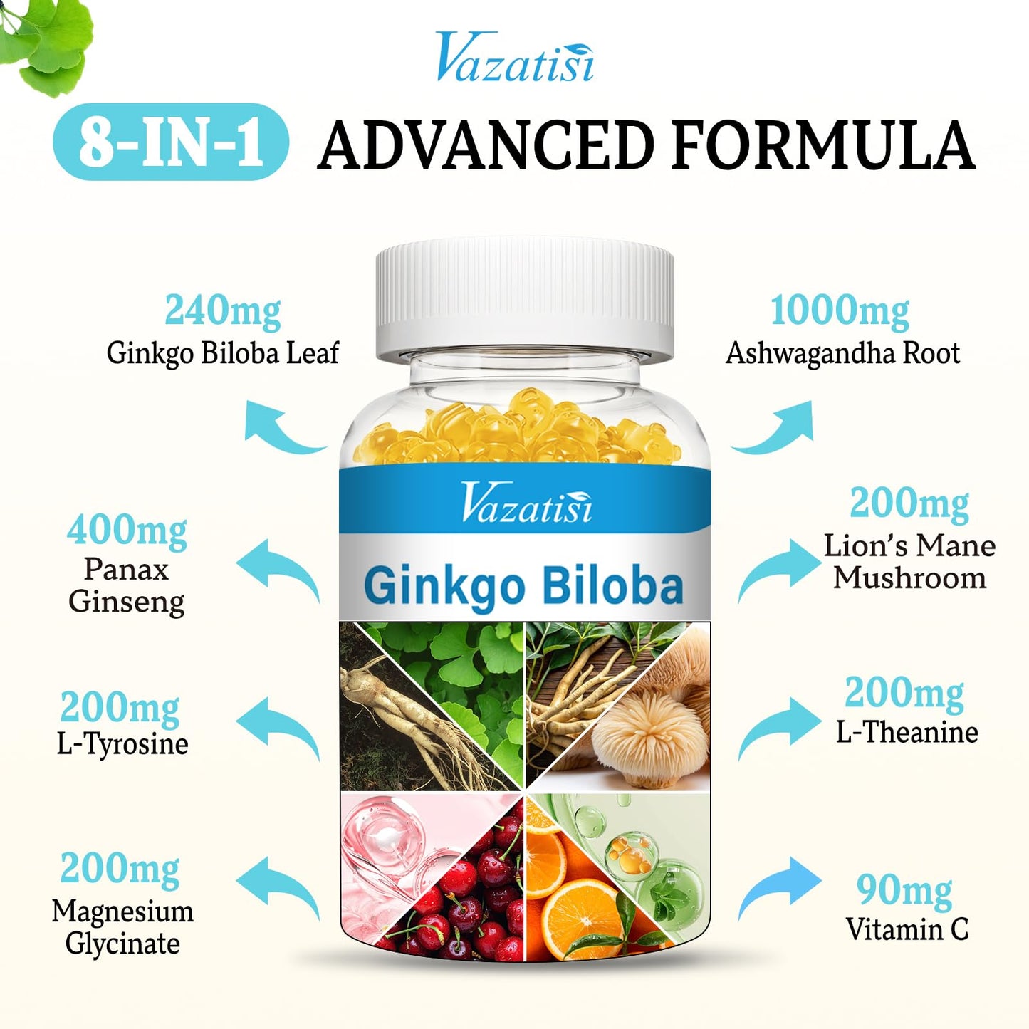 Vazatisi Ginkgo Biloba Gummies 240MG, 120 Gummies