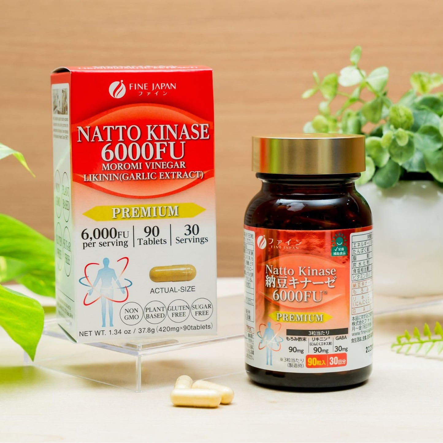 Fine Japan Nattokinase 6000FU – Japanese Fermented Natto Enzyme Supplement with Garlic and Vinegar, Capsules, 90 Count