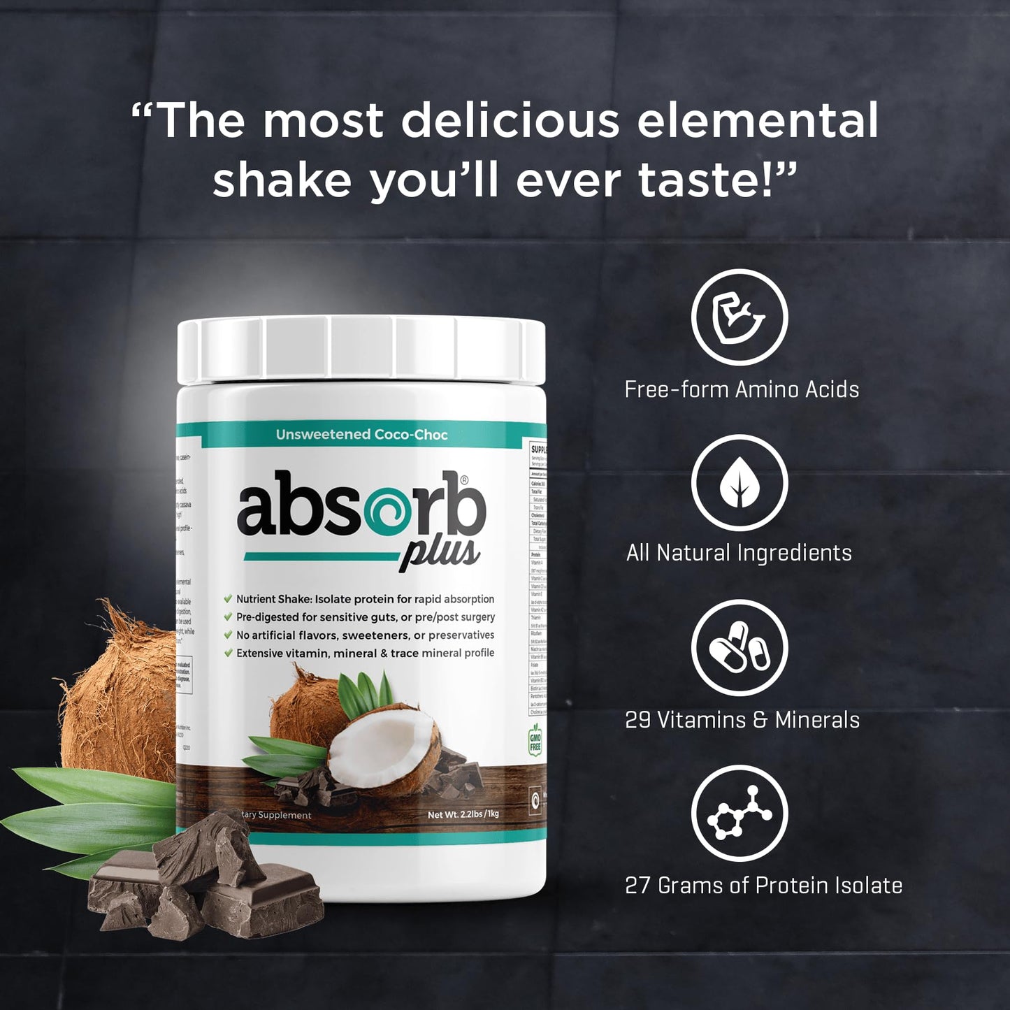 Absorb Plus Vegan Isolate Protein Powder, Rice Protein, 2.2 lbs