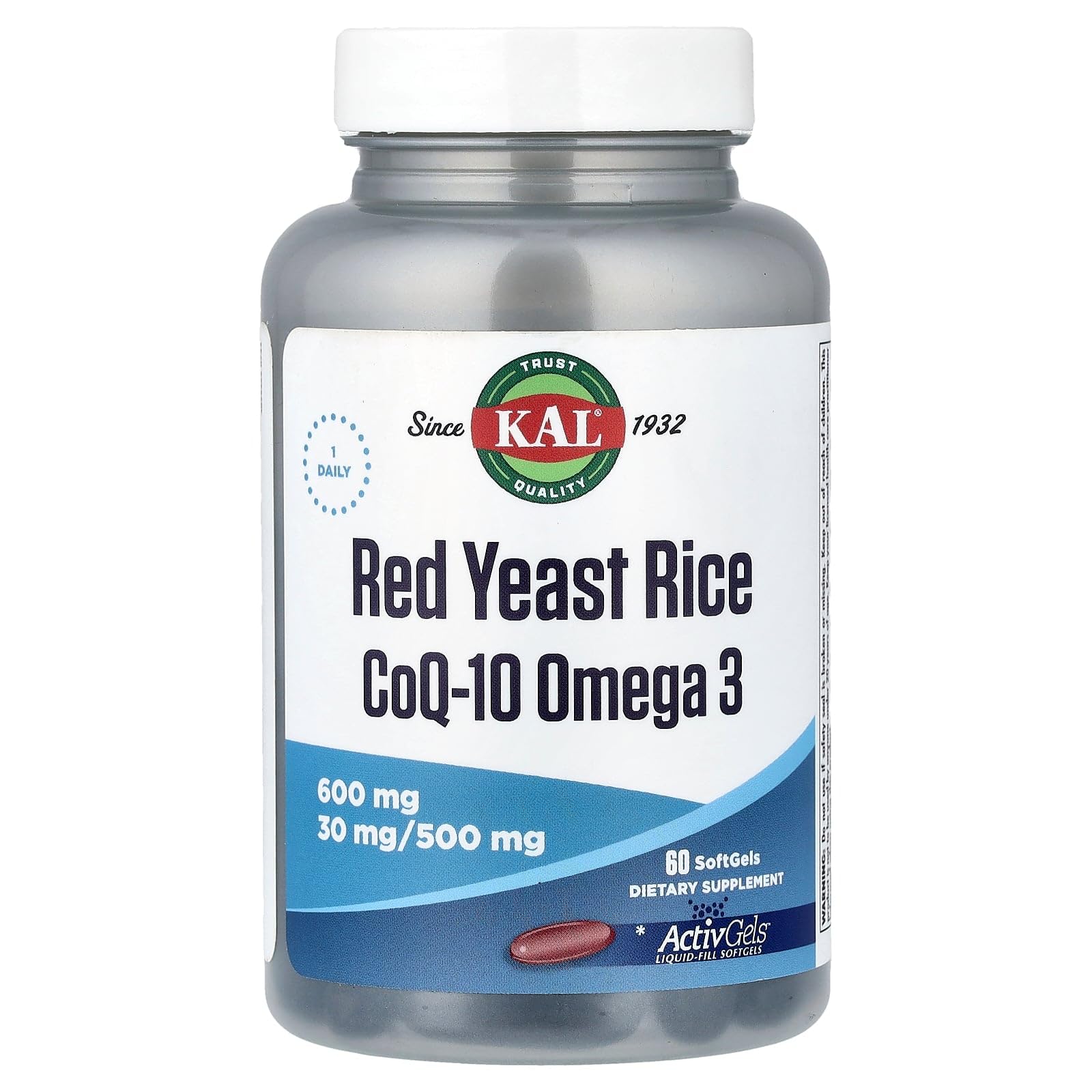 KAL Red Yeast Rice, CoQ-10, Omega-3 Softgels, 60 Count