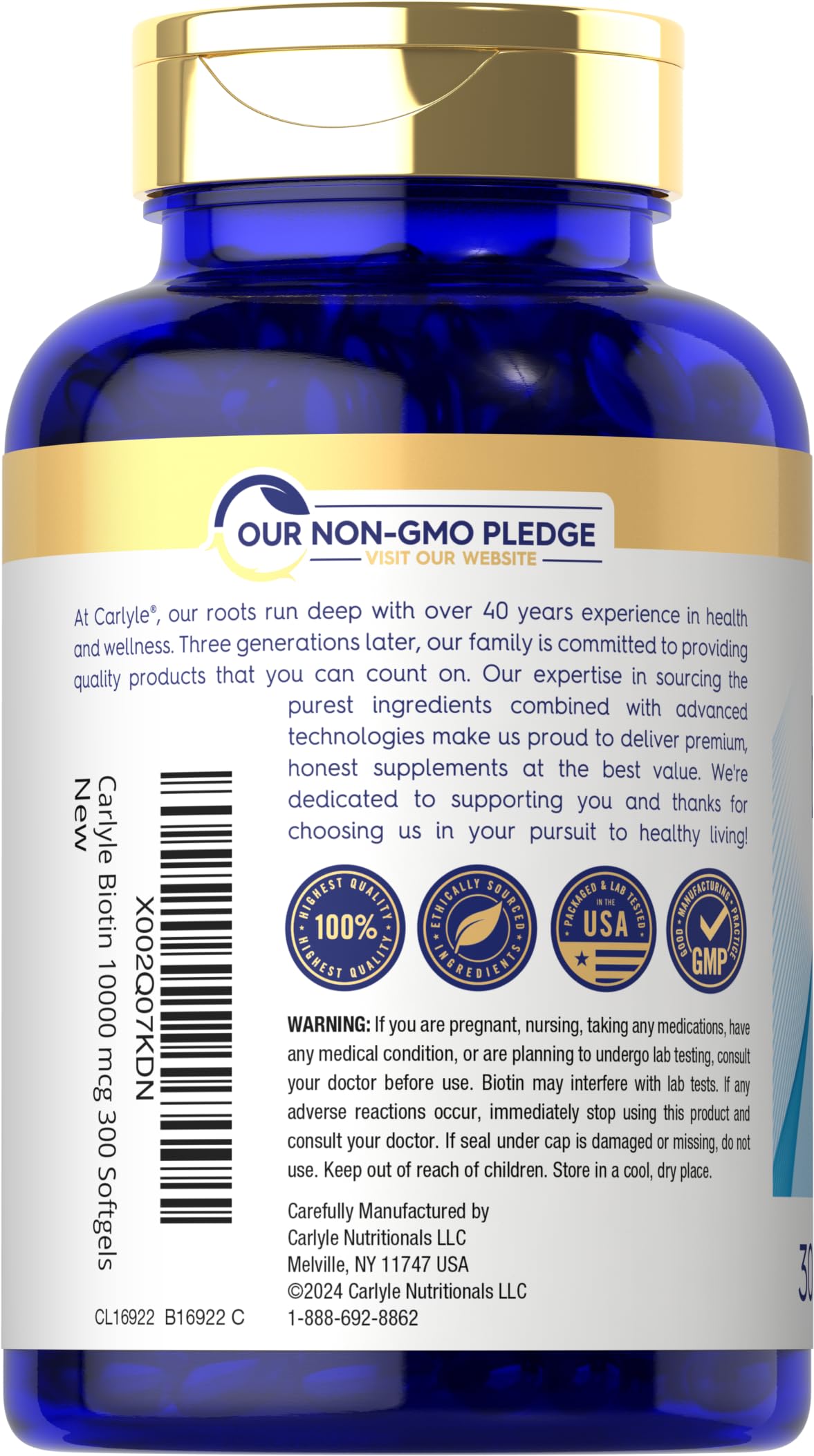 Carlyle Biotin 10000mcg Softgels, 300 Count