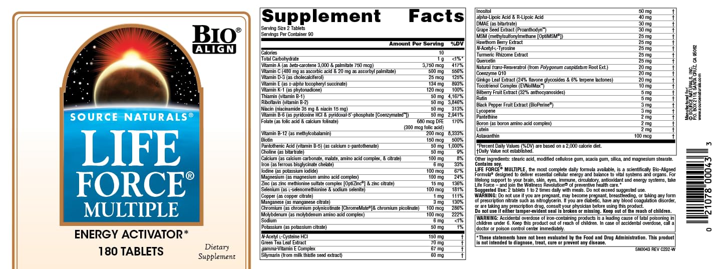Source Naturals Life Force Multiple Energy Activator Tablet 180 Tablets