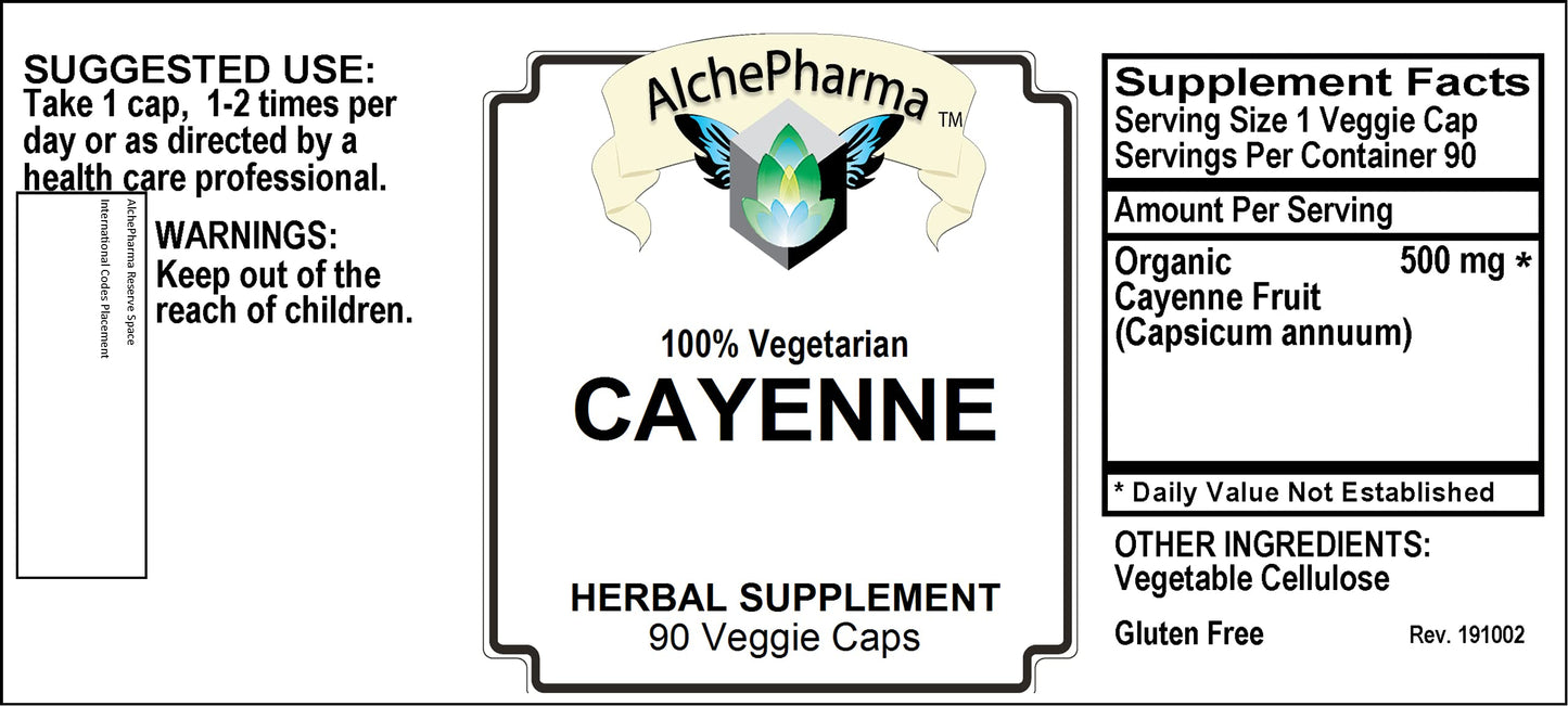 AlchePharma Cayenne Fruit - Organic 500mg Capsicum Annuum Capsules 1 Capsule