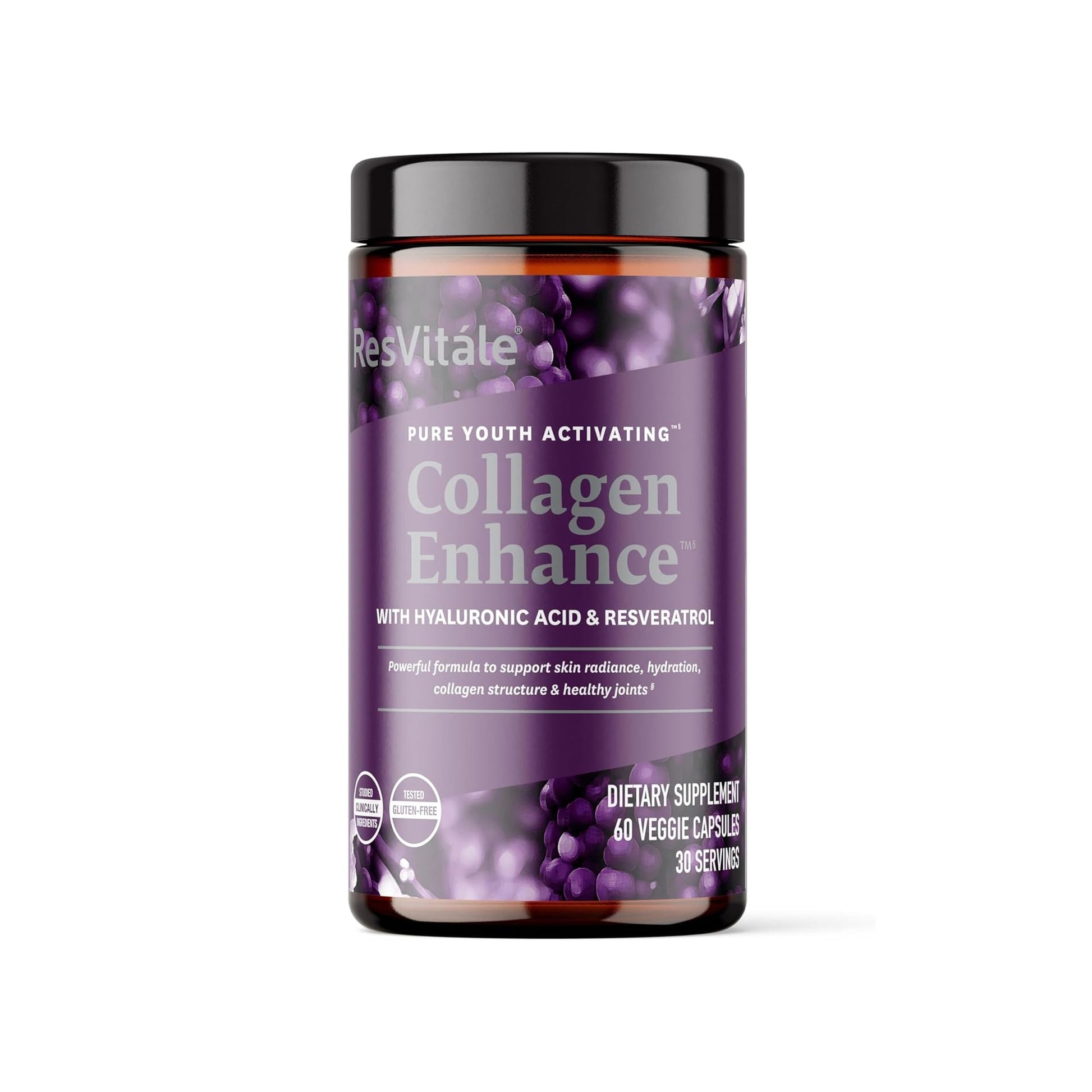 ResVitale Collagen Enhance Beauty Supplement with Hyaluronic Acid & Resveratrol, 60 Capsules