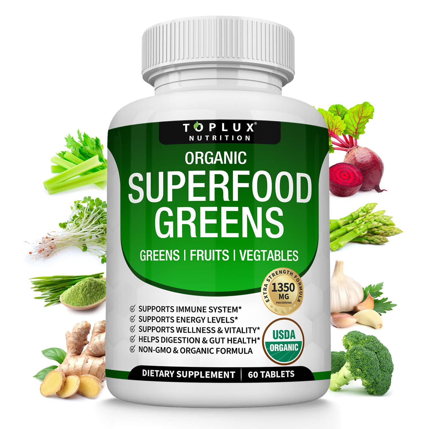 Toplux Organic Super Greens Tablet, 60 Tablets