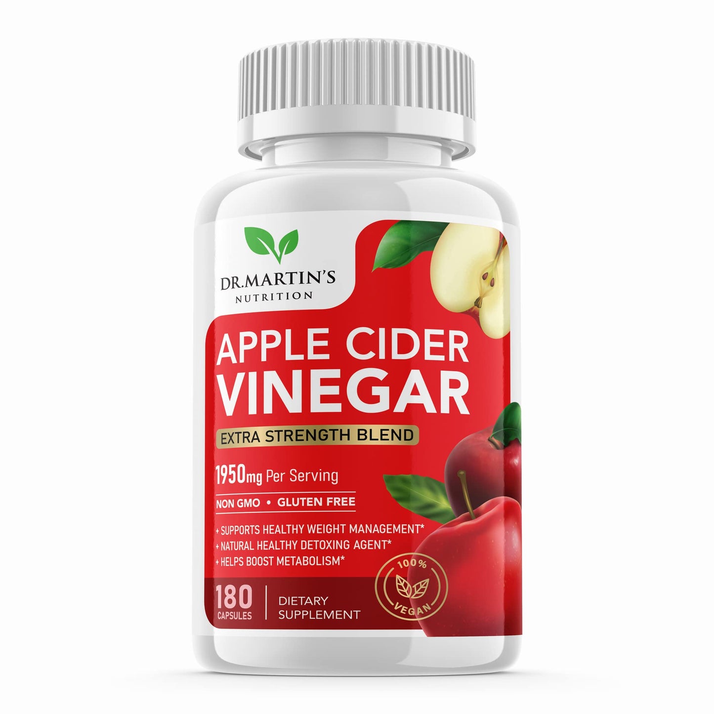 Dr. Martin's Nutrition Apple Cider Vinegar Supplement 1950mg Capsule 180 Count