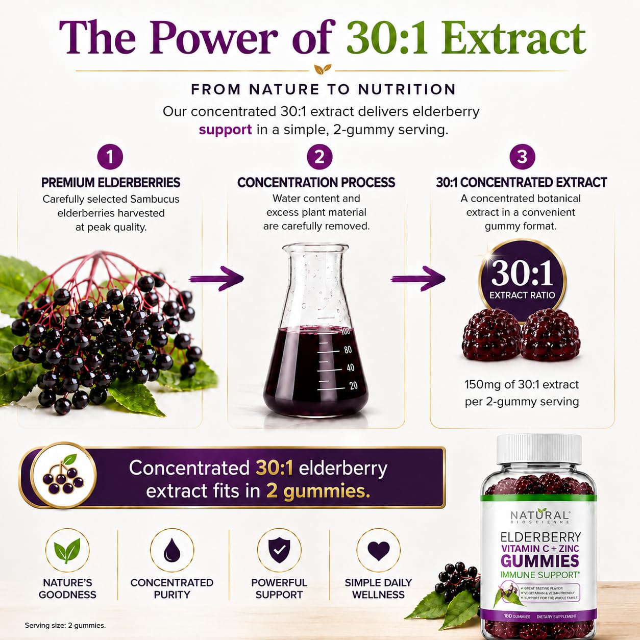 Natural BioScience Sambucus Elderberry Gummies with Zinc and Vitamin C, 60 Gummies