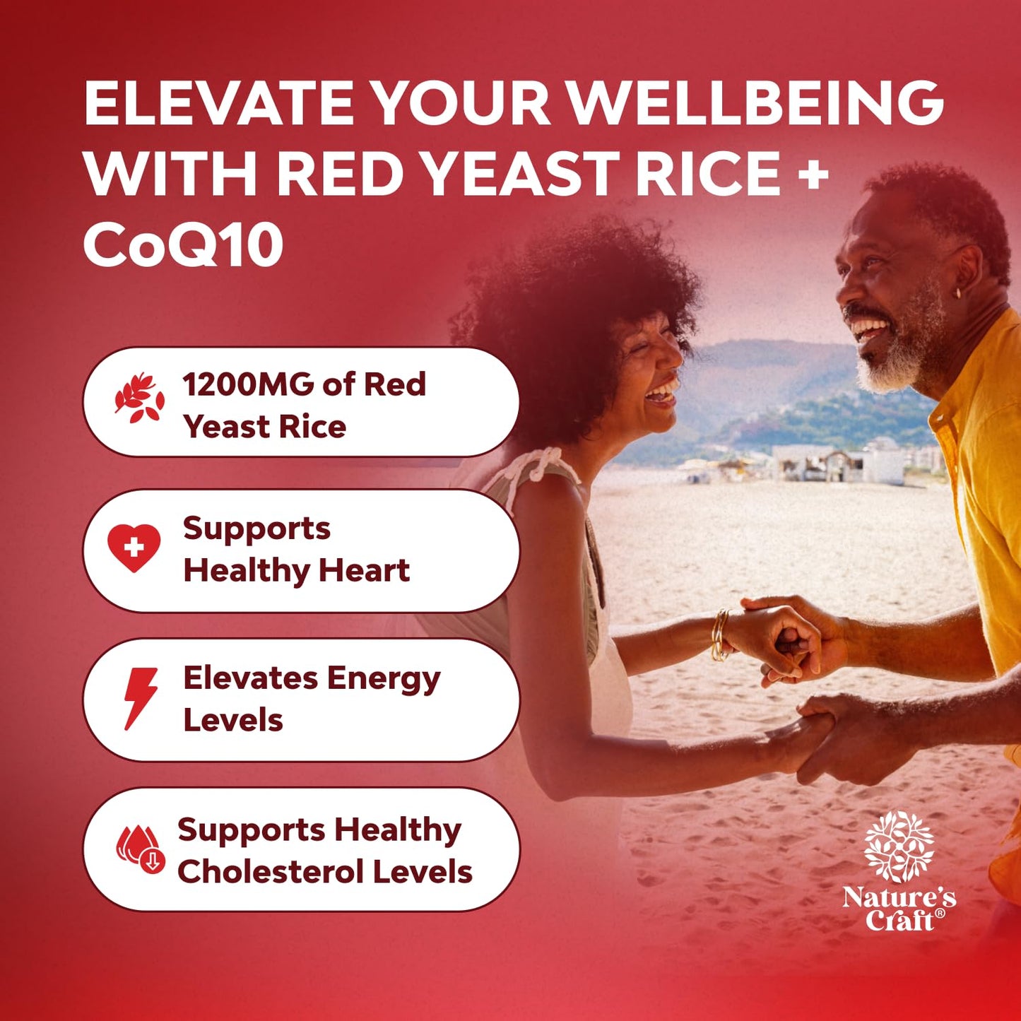 Natures Craft Red Yeast Rice with CoQ10 & Vitamin D3 with K2 MK7 Tablets Bundle, 180 Count