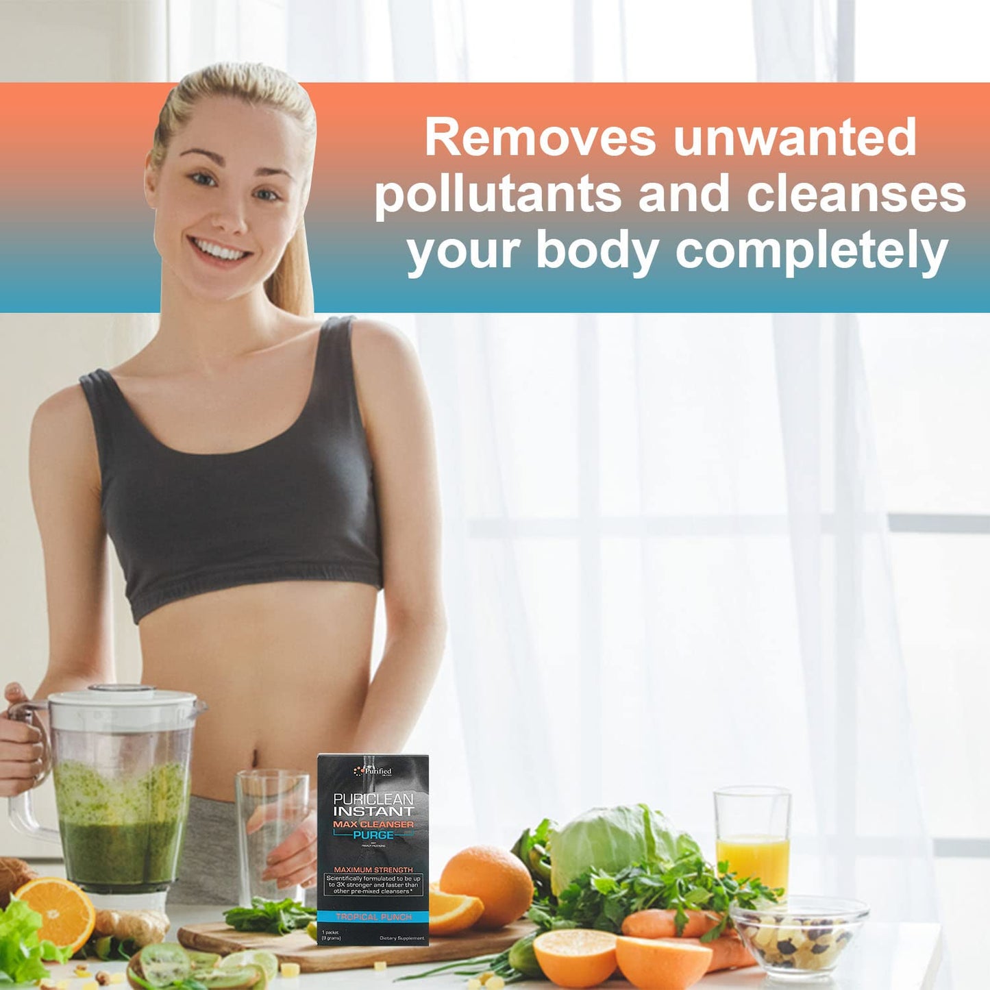 Wellgenix Puriclean Instant Max Cleanser Purge - Detox Cleansing Powder - Fruit Punch - 9 Grams