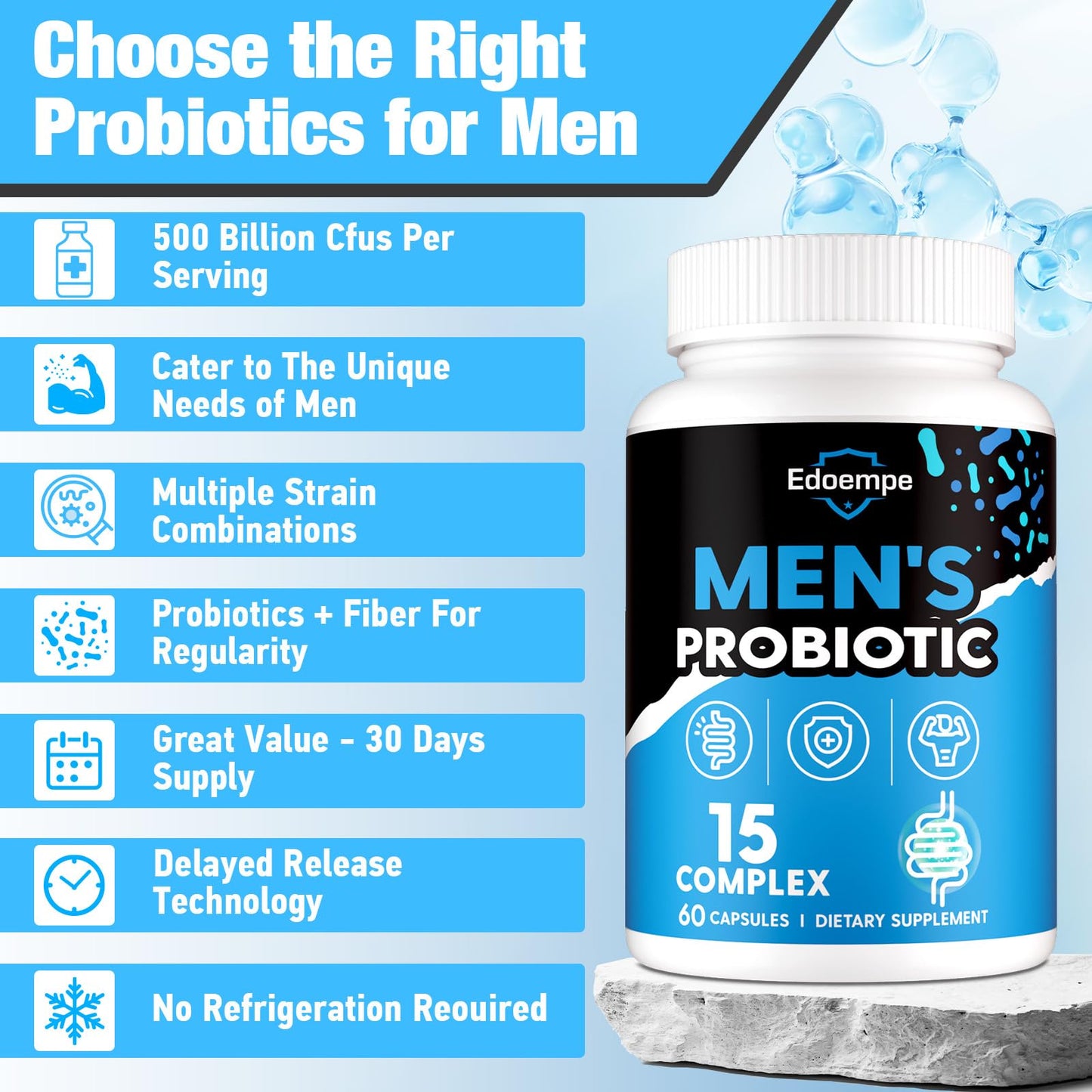 Edoempe Probiotics for Men, 500 Billion CFUs, 12 Strains, Cranberry, Goji, Turmeric & Amla, Shelf Stable, 420 Capsules
