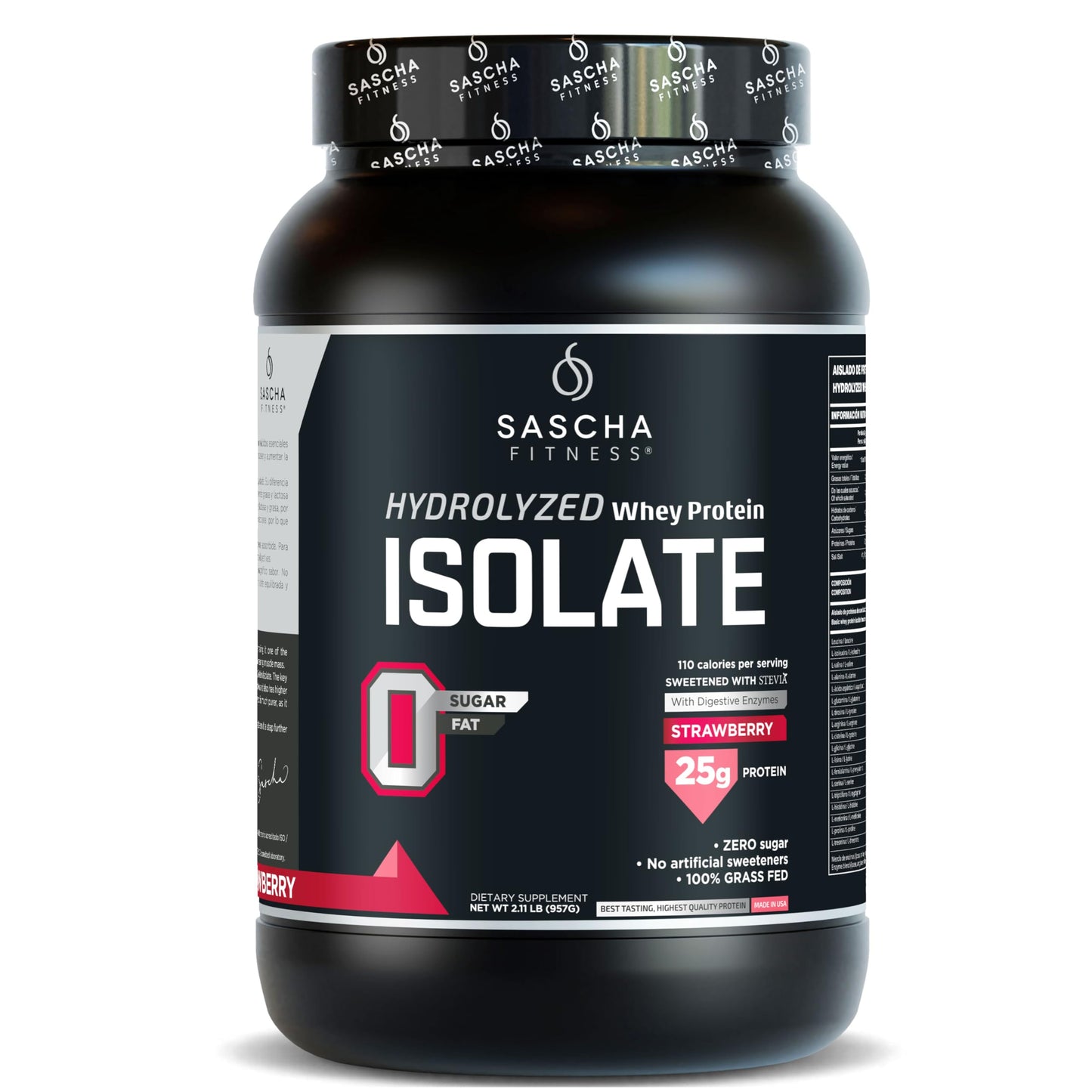 SASCHA FITNESS Hydrolyzed Whey Protein Isolate Powder Strawberry, 2.11 lb