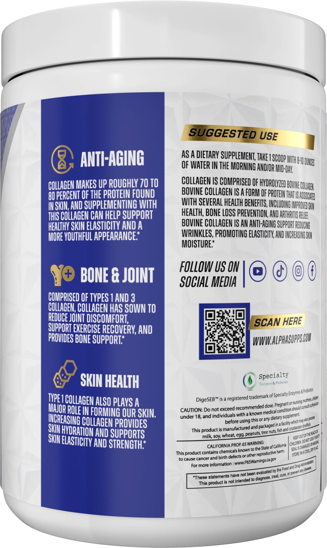 Alpha Supps Premium Hydrolyzed Collagen Protein Powder, 13.3 oz