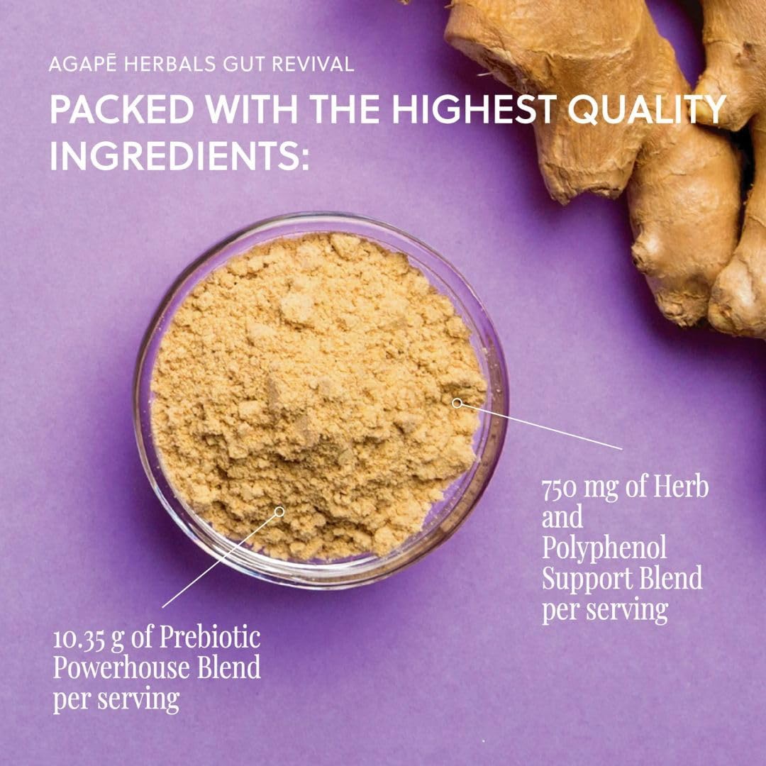All In Nutritionals Agapē Herbals Gut Revival – Vegan Prebiotic Fiber Superfood Powder, 11.85 Ounce (Pack of 1)