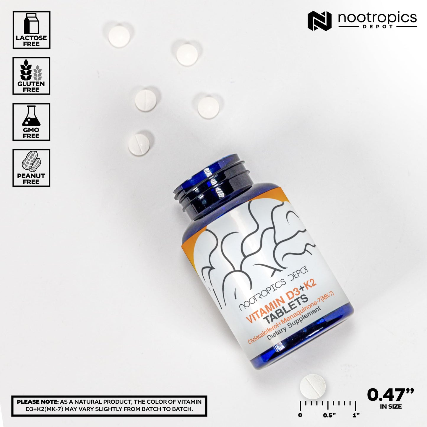 Nootropics Depot Vitamin D3 + K2 with Vitamin C Tablets 365 Tablets