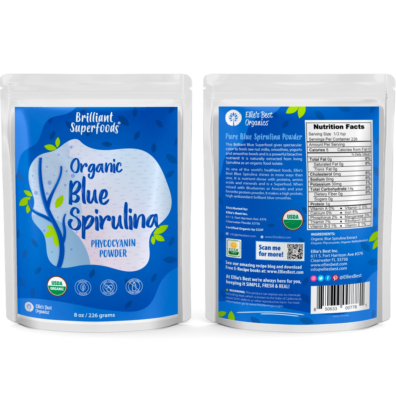 Ellie's Best Organic Blue Spirulina Powder 8 oz