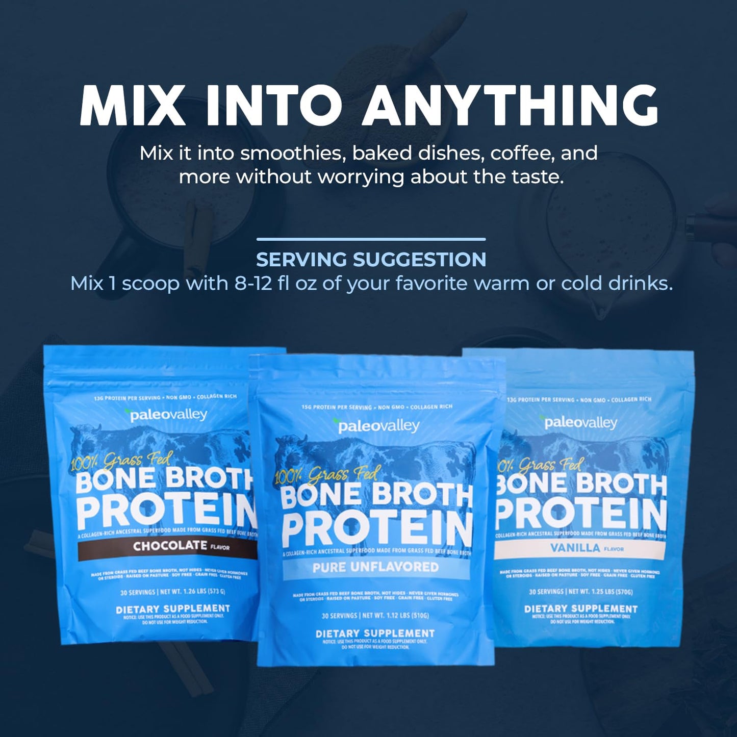 Paleovalley 100% Grass Fed Beef Bone Broth Protein Powder, 16.8 oz