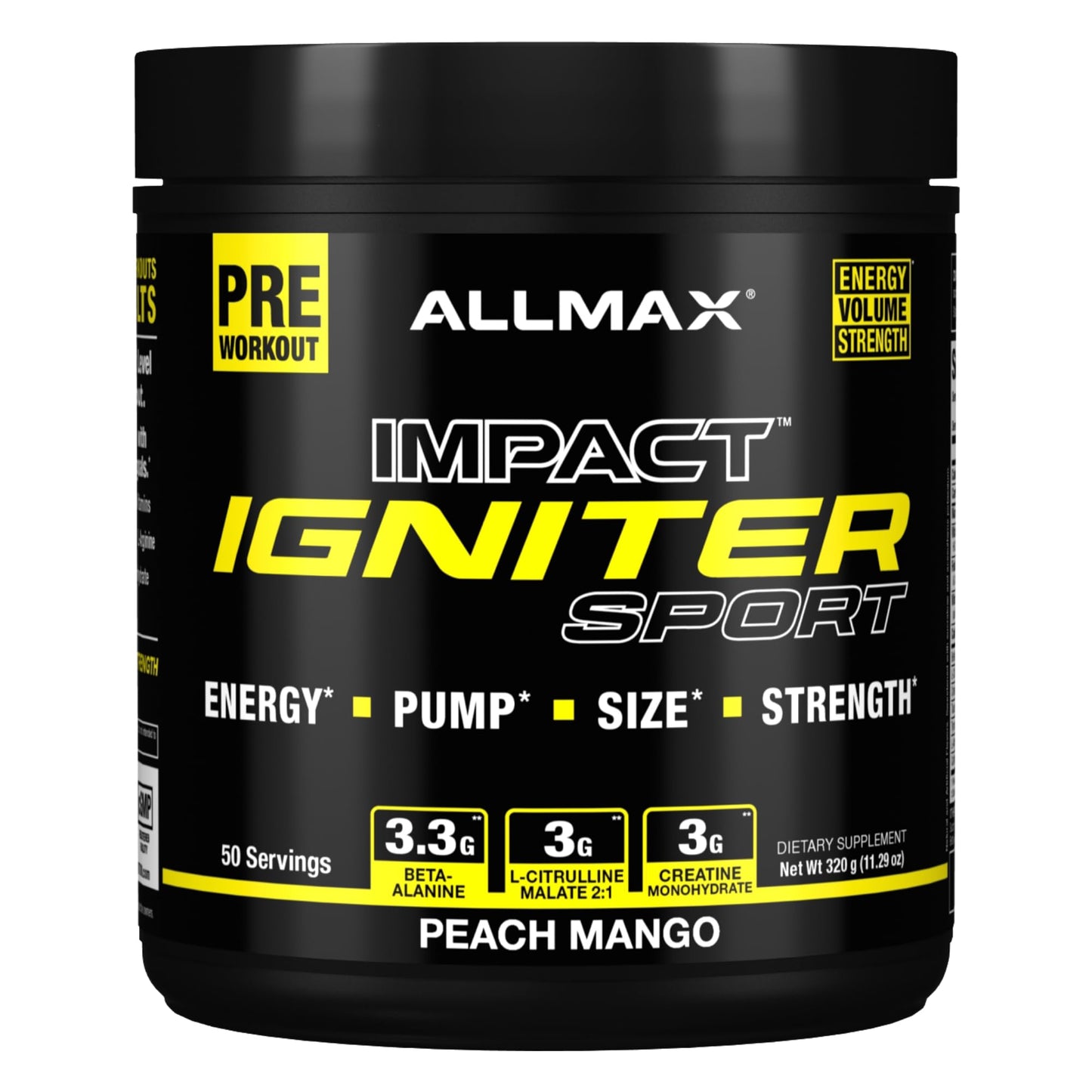 ALLMAX IGNITER Sport Pre-Workout Powder, Peach Mango, 320 g, 50 Servings