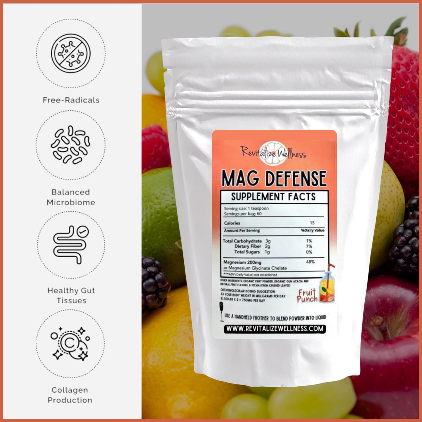 Revitalize Wellness Mag Defense Powder Magnesium Glycinate Chelate 200 mg, 6.75 Ounce