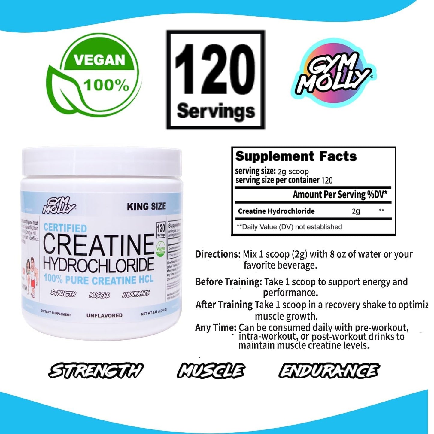 Gym Molly Creatine Hydrochloride (HCL) Powder 8.5 Ounce