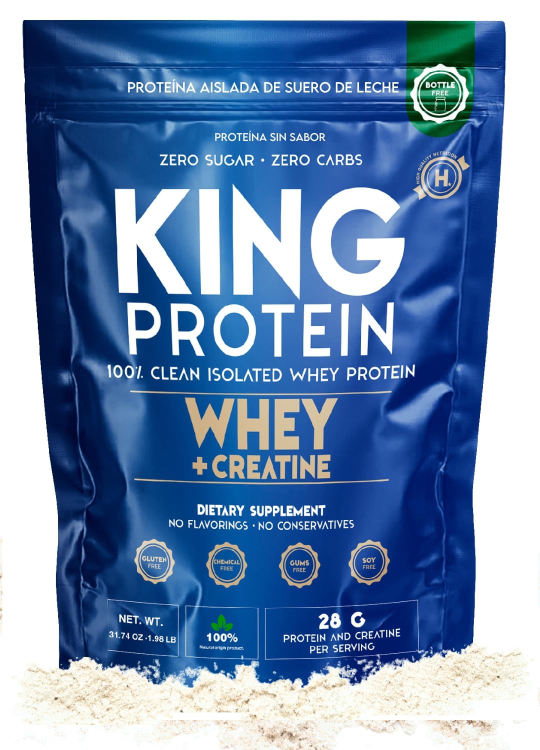 KING Protein Clean Unflavored Whey Isolate Protein Powder with Creatine, 30 Servings