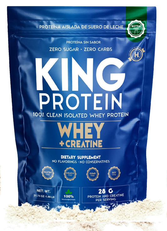 KING Protein Clean Unflavored Whey Isolate Protein Powder with Creatine, 30 Servings