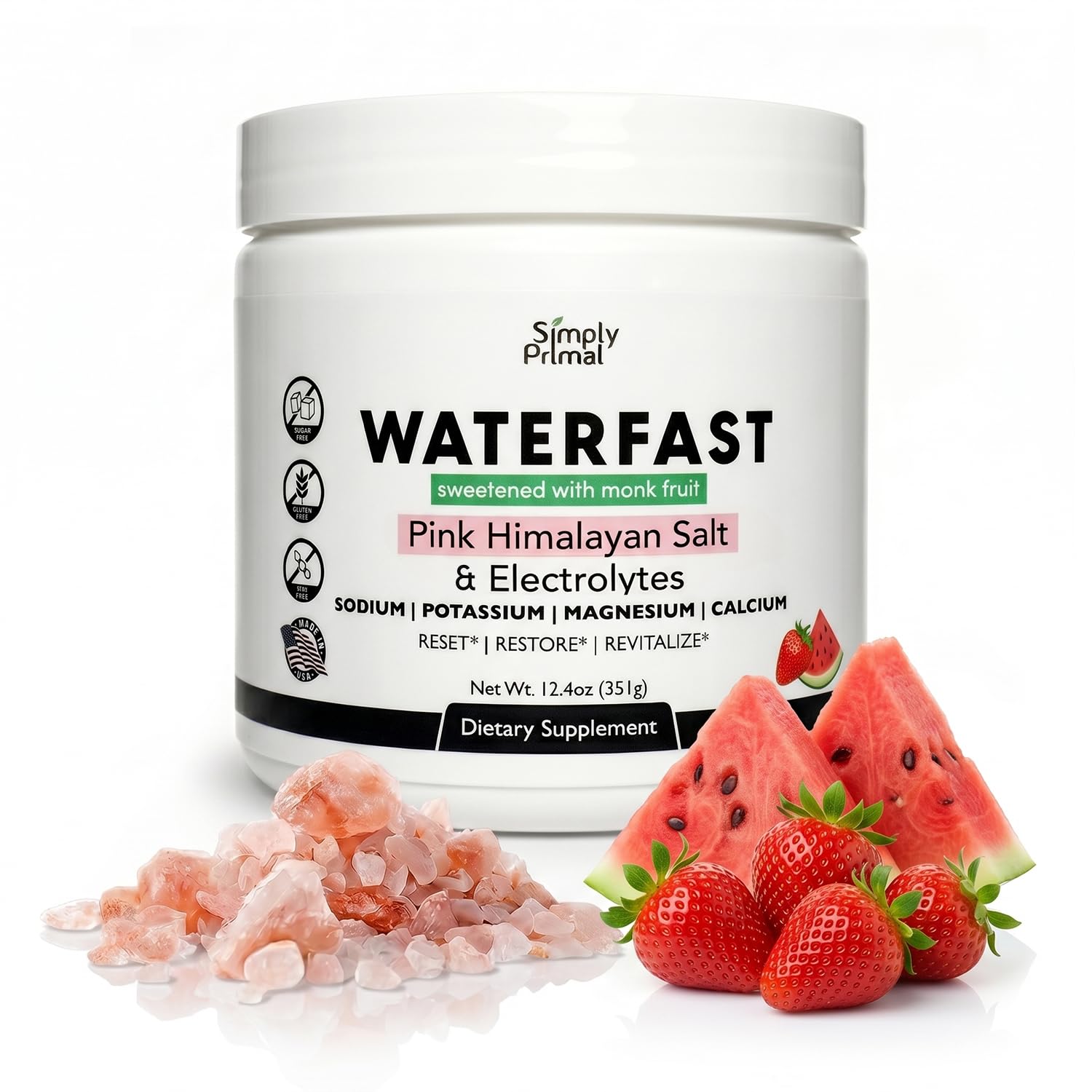 Simply Primal WATERFAST Monk Fruit Keto Electrolyte Powder 12.4 Ounce