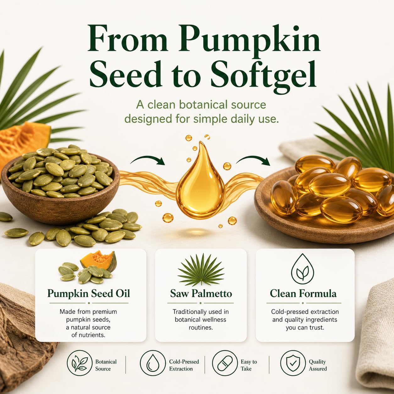 mhinese Pumpkin Seed Oil with Saw Palmetto Softgels 3500mg Cold Pressed Hair Wellness & Daily Balance for Men and Women, Non-GMO, 300 Ct