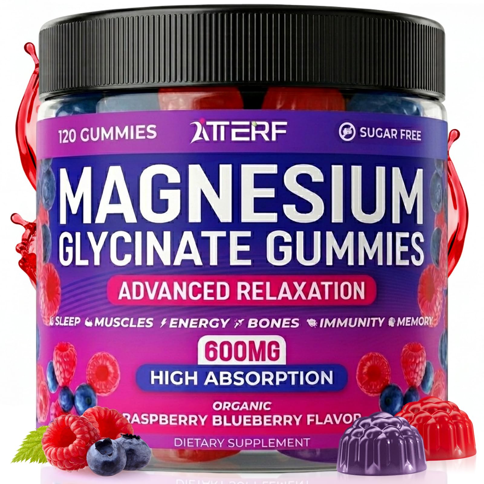 Atterf Magnesium Glycinate Gummies 600mg, 120 Gummies