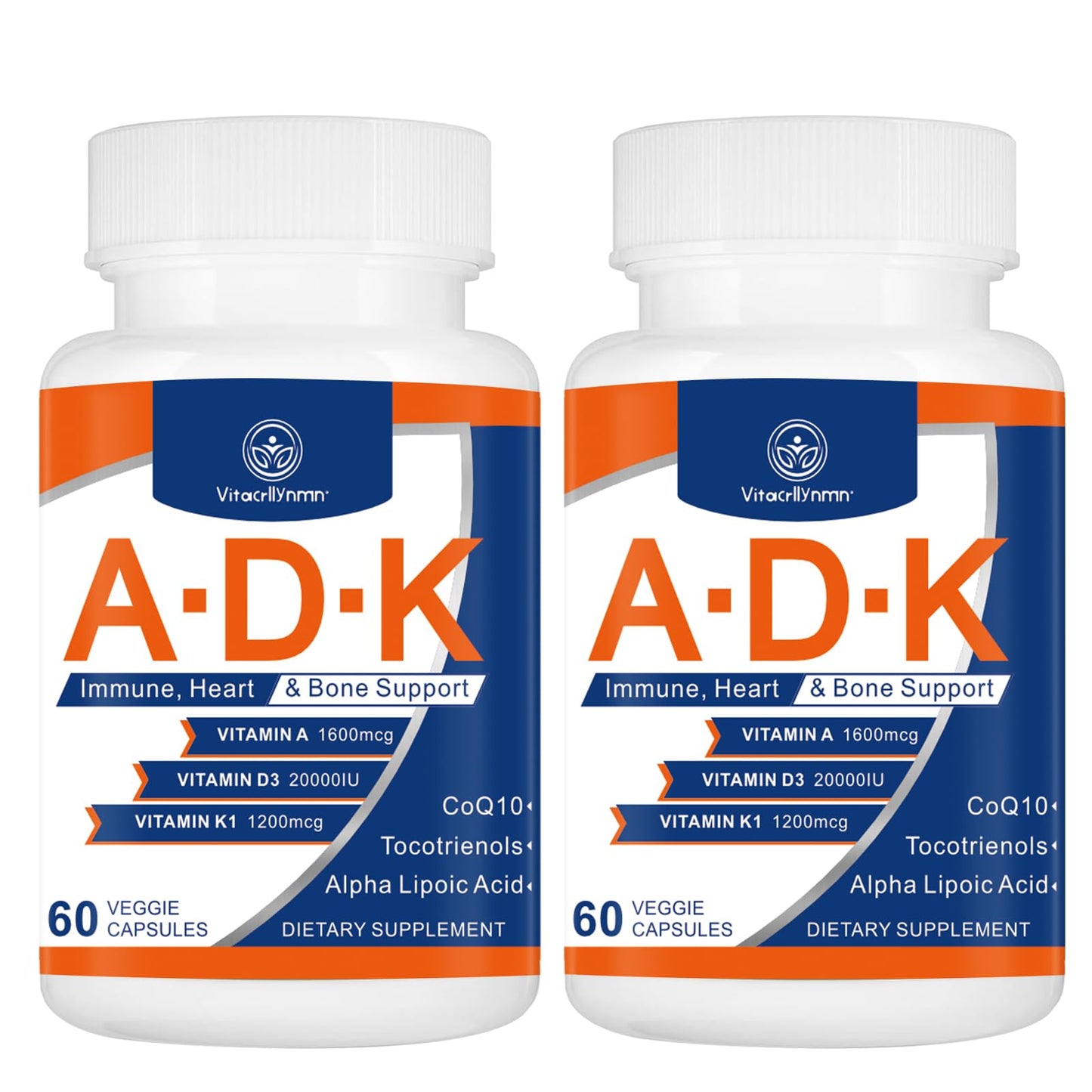 VITACRLLYNMN ADK Vitamin Supplement 20000 IU High Potency Vitamins A, D3 and K1 60 Capsules