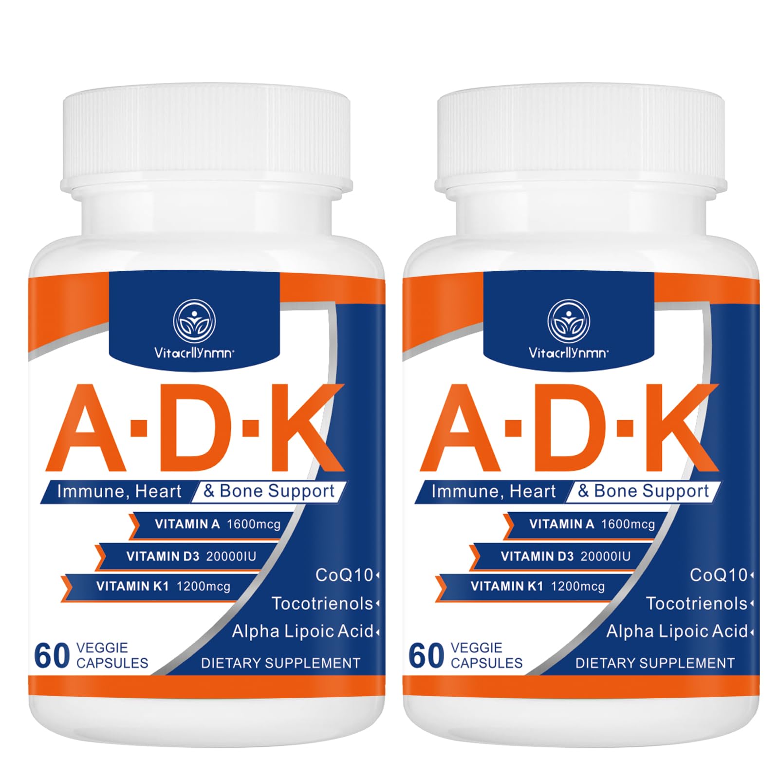 VITACRLLYNMN ADK Vitamin Supplement 20000 IU High Potency Vitamins A, D3 and K1 60 Capsules