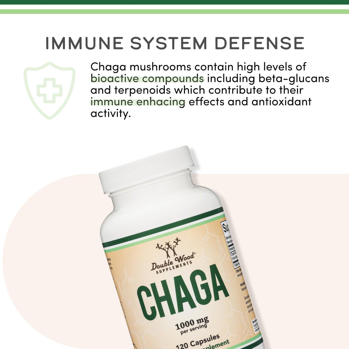Double Wood Supplements Chaga Mushrooms Capsules 120 Count