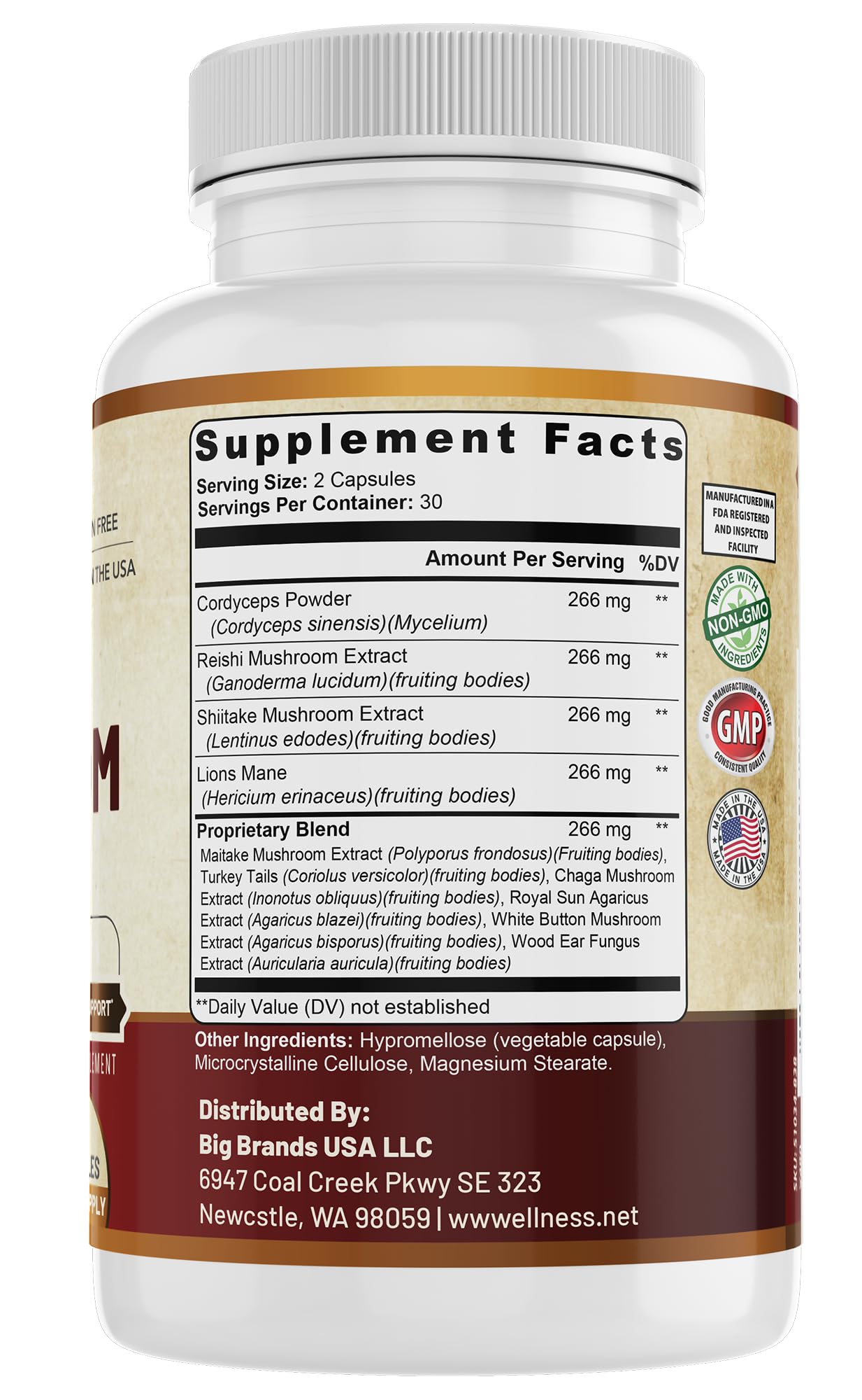 WHOLE WORLD WELLNESS All Natural Mushroom Complex 10 in 1 Capsule 60 Count
