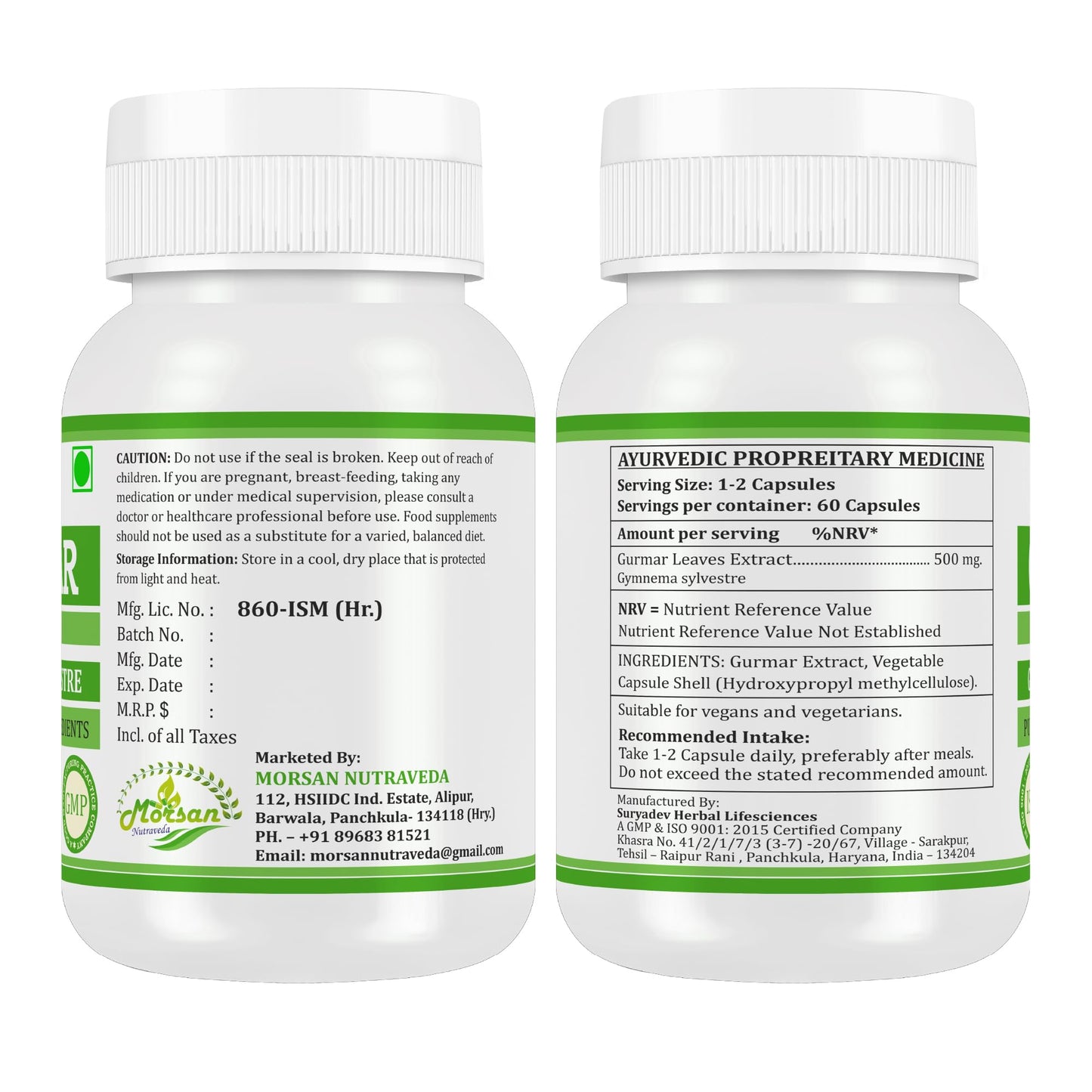 Generic Morsan Nutraveda’s Gurmar (Gymnema Sylvestre, Gudmar) Capsule 120 Capsules