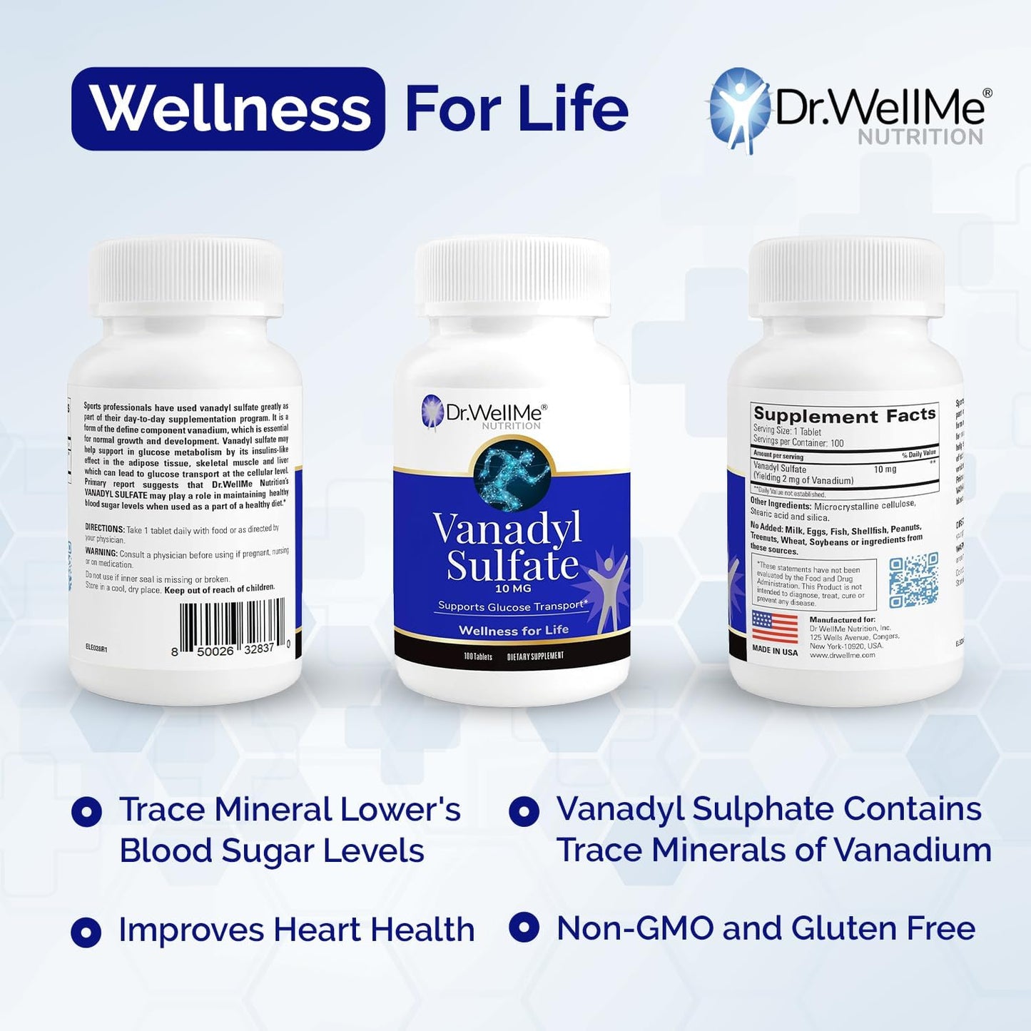 DR WELLME NUTRITION Vanadyl Sulfate 10mg Tablets, 300 Count