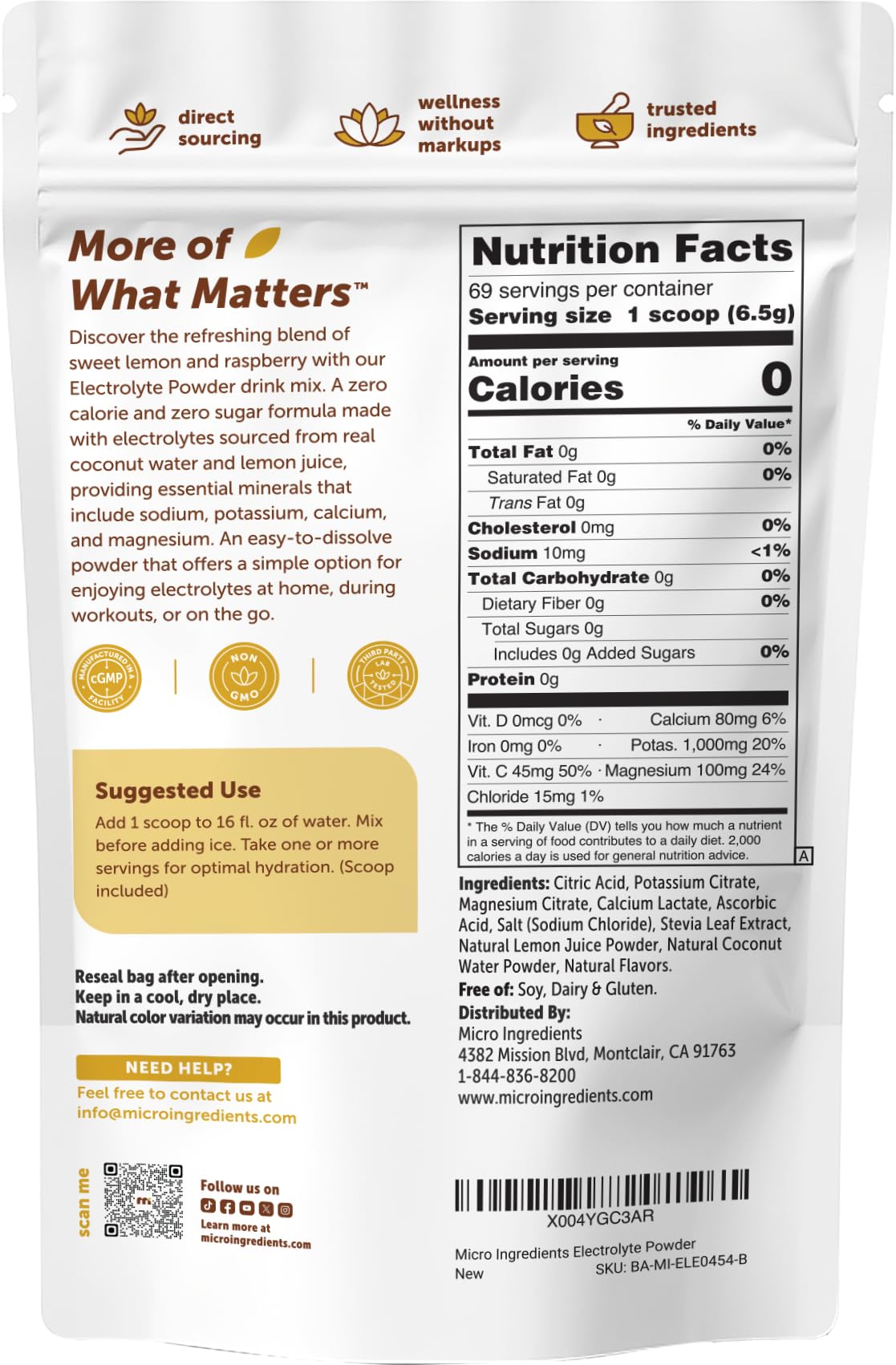 Micro Ingredients Electrolytes Powder, 16 oz