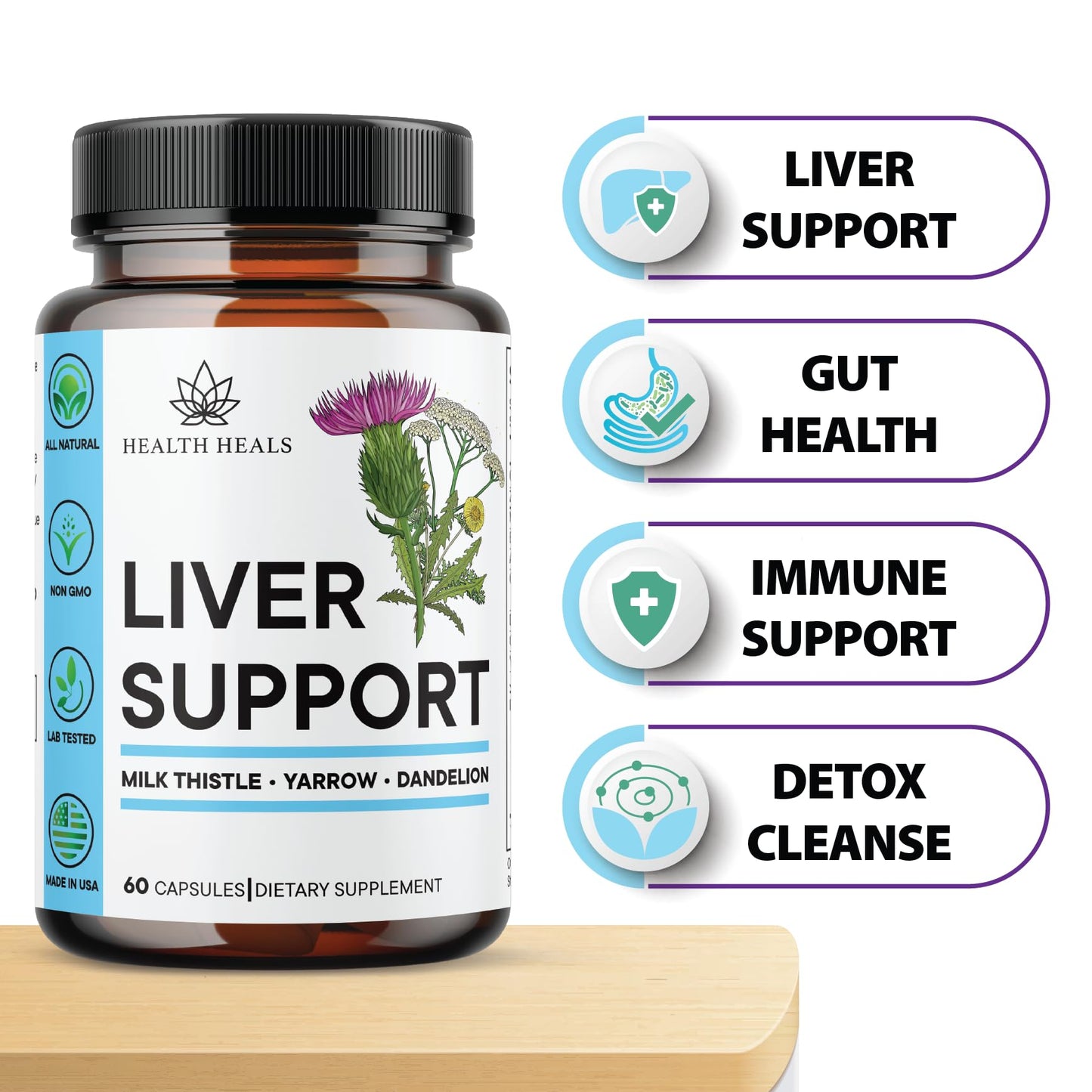 Health Heals Liver Cleanse & Repair Formula - Herbal Liver Support Supplement with Milk Thistle Dandelion Root Turmeric, Artichoke Extract - 180 Capsules