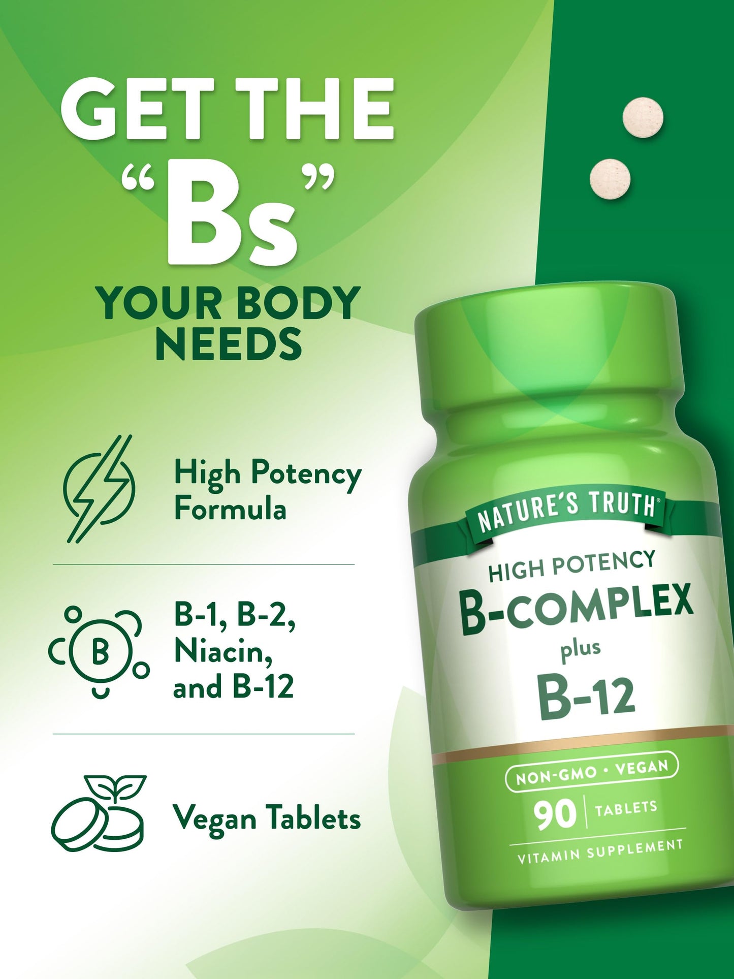 Nature's Truth Vitamin B Complex for Women & Men Plus B12 90 Tablets